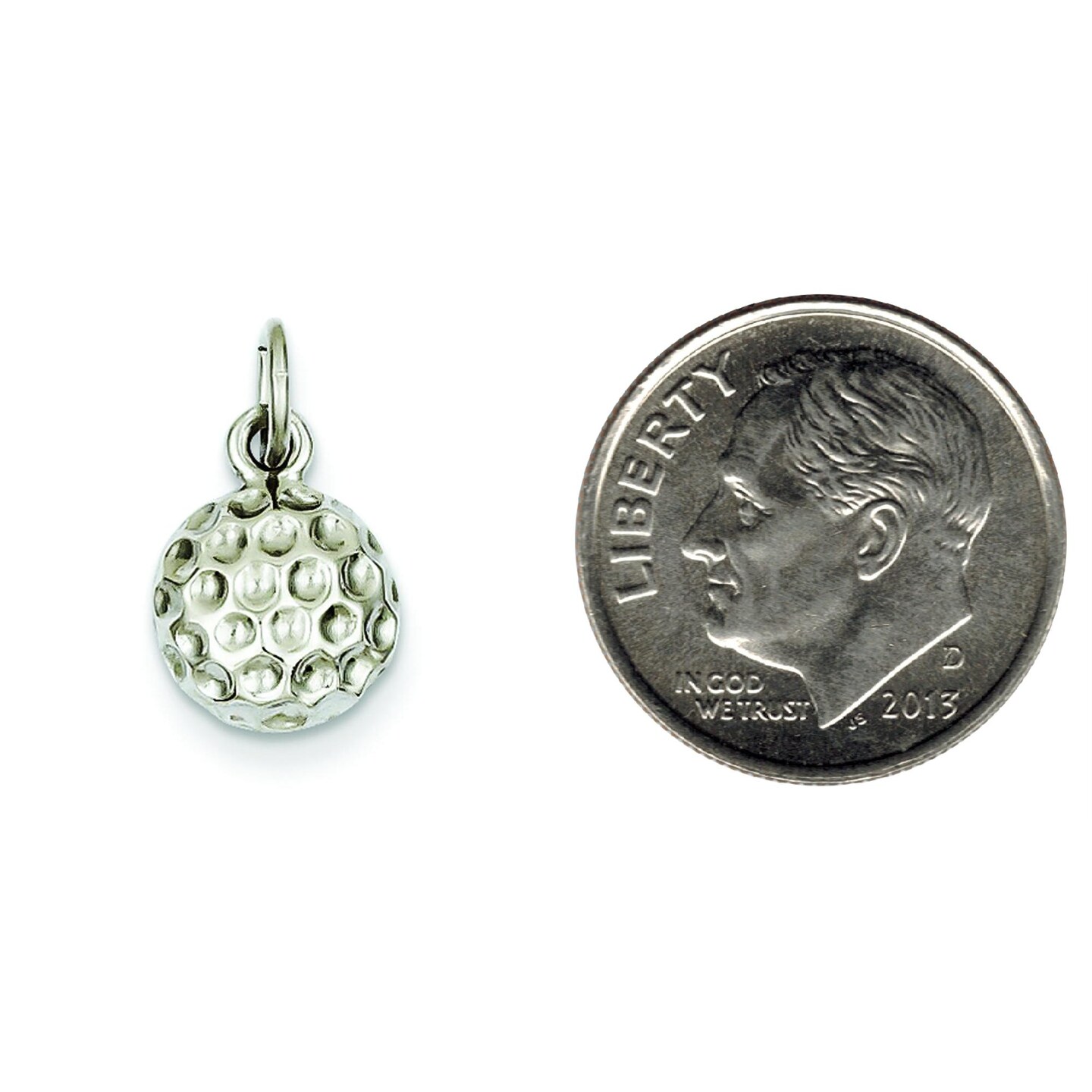 14K White Gold Golf Ball Charm Sports Jewelry Pendant 15mm x 9mm