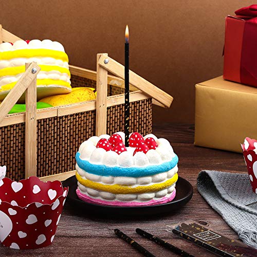24 Pieces Birthday Candles Long Thin Cake Candle Cupcake Candles for Birthday Wedding Anniversary Graduation Retirement Party Decoration (Black Gold)