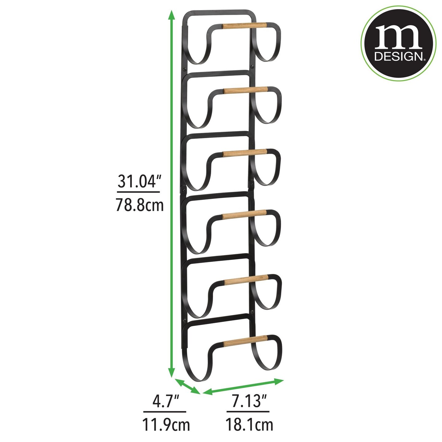 mDesign Metal/Wood Wall Mounted 6-Tier Bathroom Towel Rack