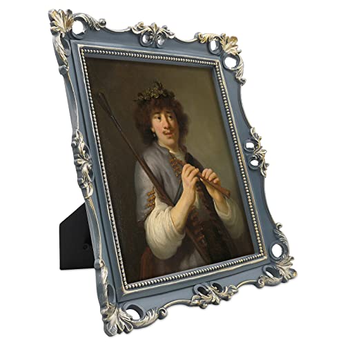 8x10 Picture Frame Antique Frame 8x10 Vintage Photo Frames 10 x 8 in Blue with Gold Trim, Wall and Tabletop Picture Frames