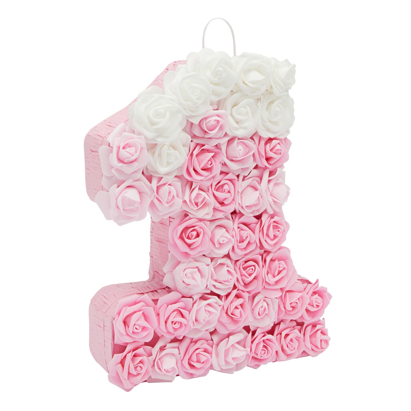 Small Pink Floral Number 1 Pinata with 3D Flowers for Baby Girl 1st Birthday Photo Prop (16.5 x 13 In)