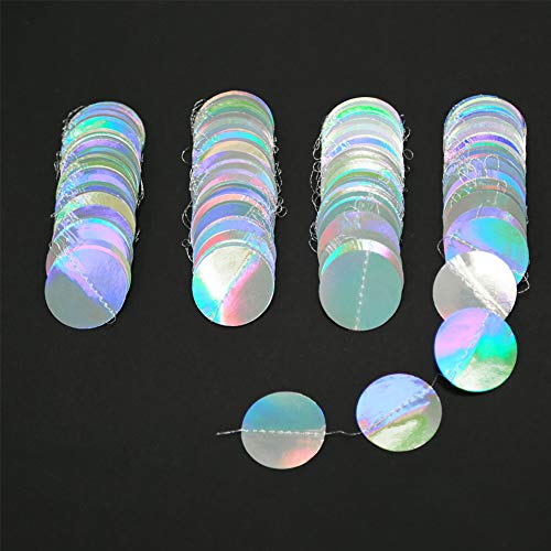 Holographic Circle Garlands - Iridescent Party Supplies, Hanging Streamer Backdrop for Kids Unicorn, Mermaid Theme, Birthday Party, Baby Shower, Graduation, Wedding, Disco, and Bachelorette Party Decor