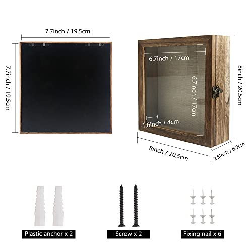 GraduationMall 8x8 Shadow Box Frame Solid Wood Glass Door Display Case with Linen Back and 6 Stick Pins,1.5 inches Interior Depth,Ideal for Memorabilia Pictures Flowers Medals Tickets