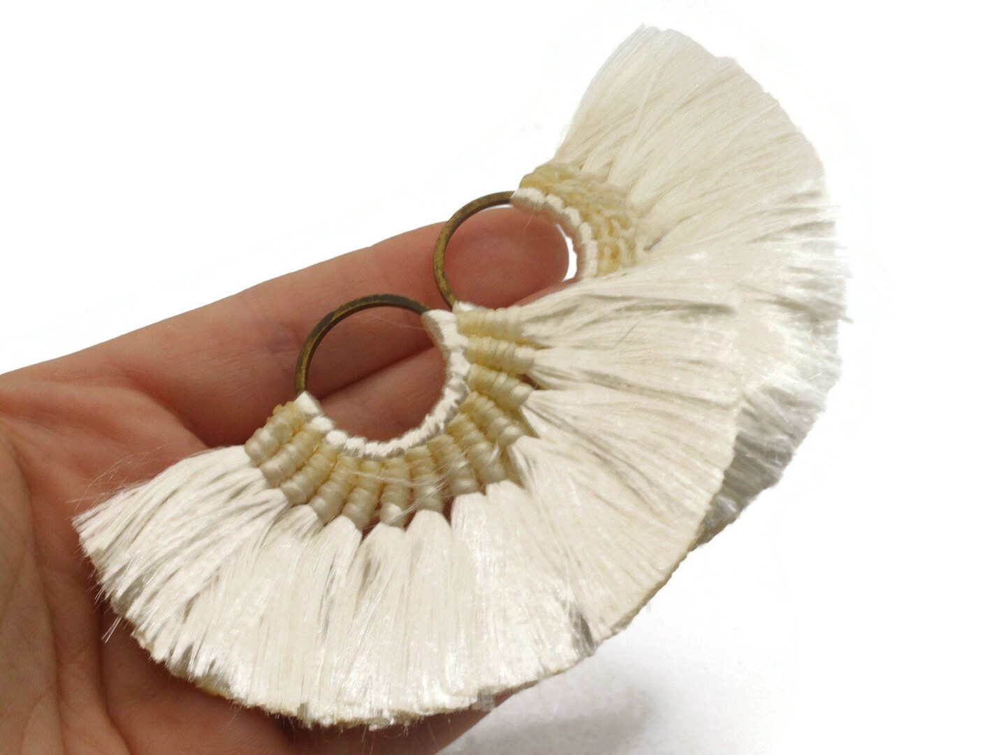 2 3.25 Inch White Thread Fan Tassel Pendants