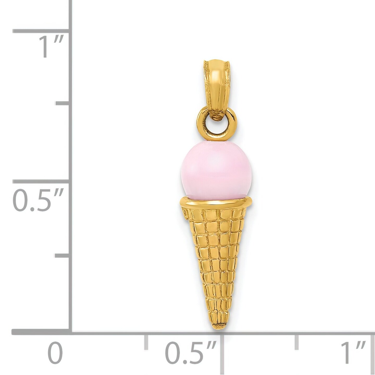 14K Gold Enamel 3D Ice Cream Cone Charm Pendant Jewelry 23mm x 6mm