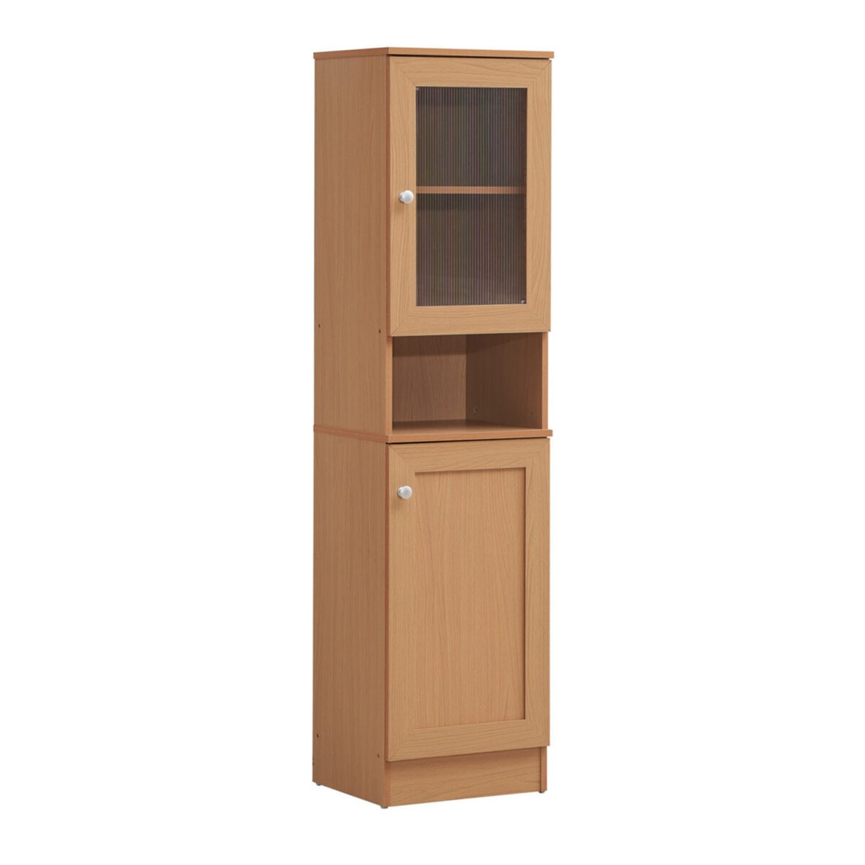 Hodedah 63" Tall Slim Open Shelf Plus Top and Bottom Enclosed Storage Kitchen Pantry