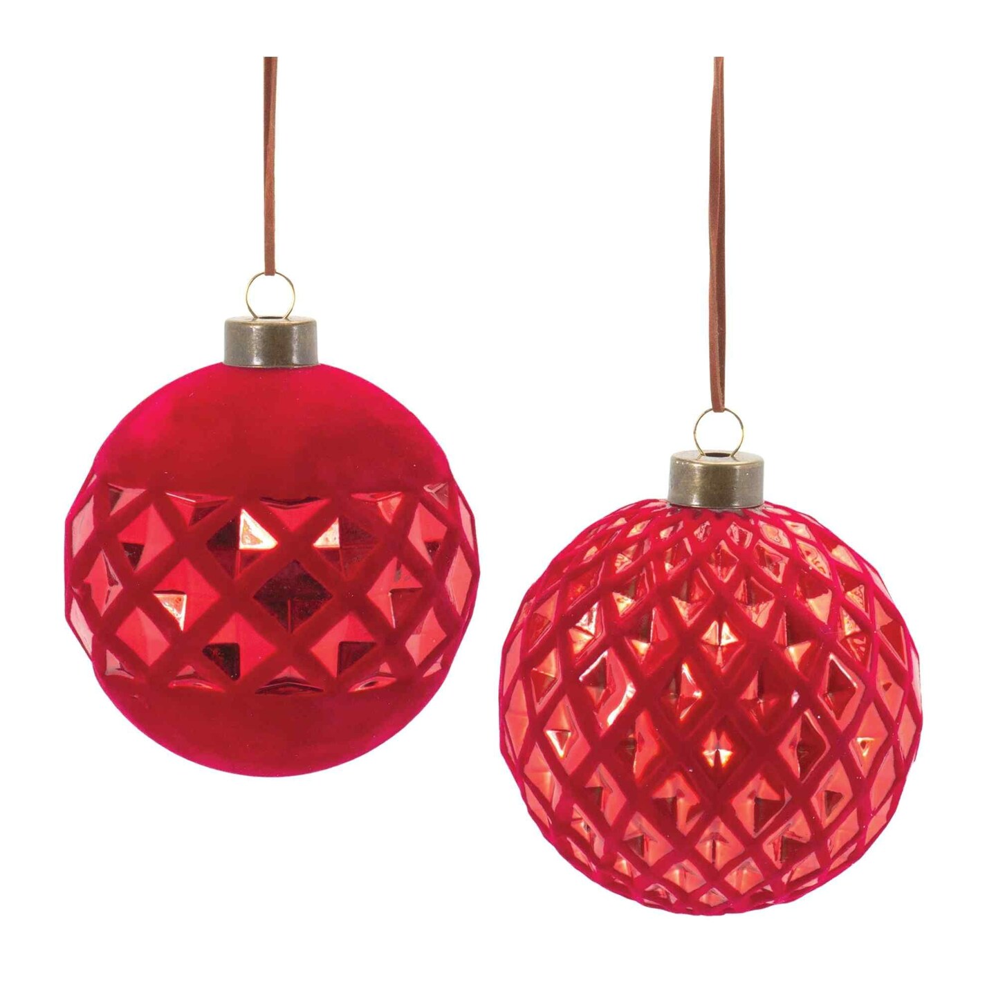 Melrose Diamond Harlequin Glass Christmas Ball Ornaments - 4&#x22; (100mm) - Red - 12ct