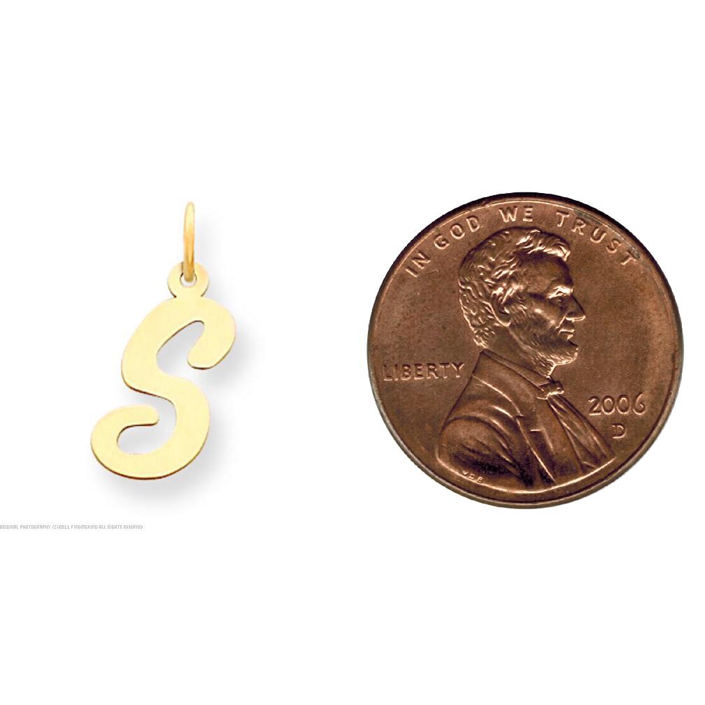14K Yellow Gold Medium Script Initial Letter S Charm Jewerly 19mm x 10mm