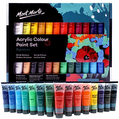 Acrylic Paint Set 24 Colors 36ml Ideal for Canvas, Wood, Fabric, Leather, Cardboard, Paper, MDF, and Crafts