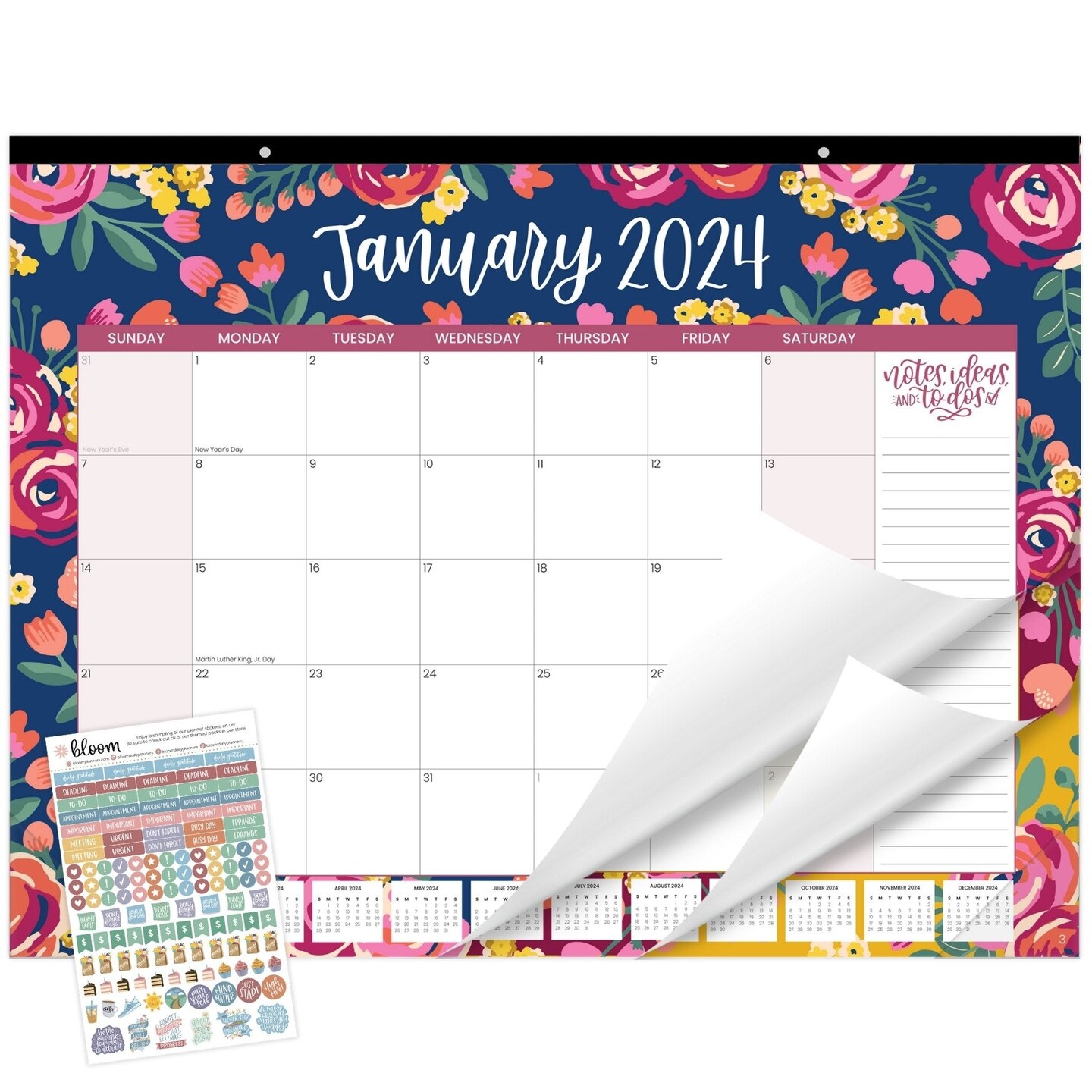 bloom daily planners 2024 Desk &#x26; Wall Calendar, 16&#x22; x 21&#x22;, Vintage Floral
