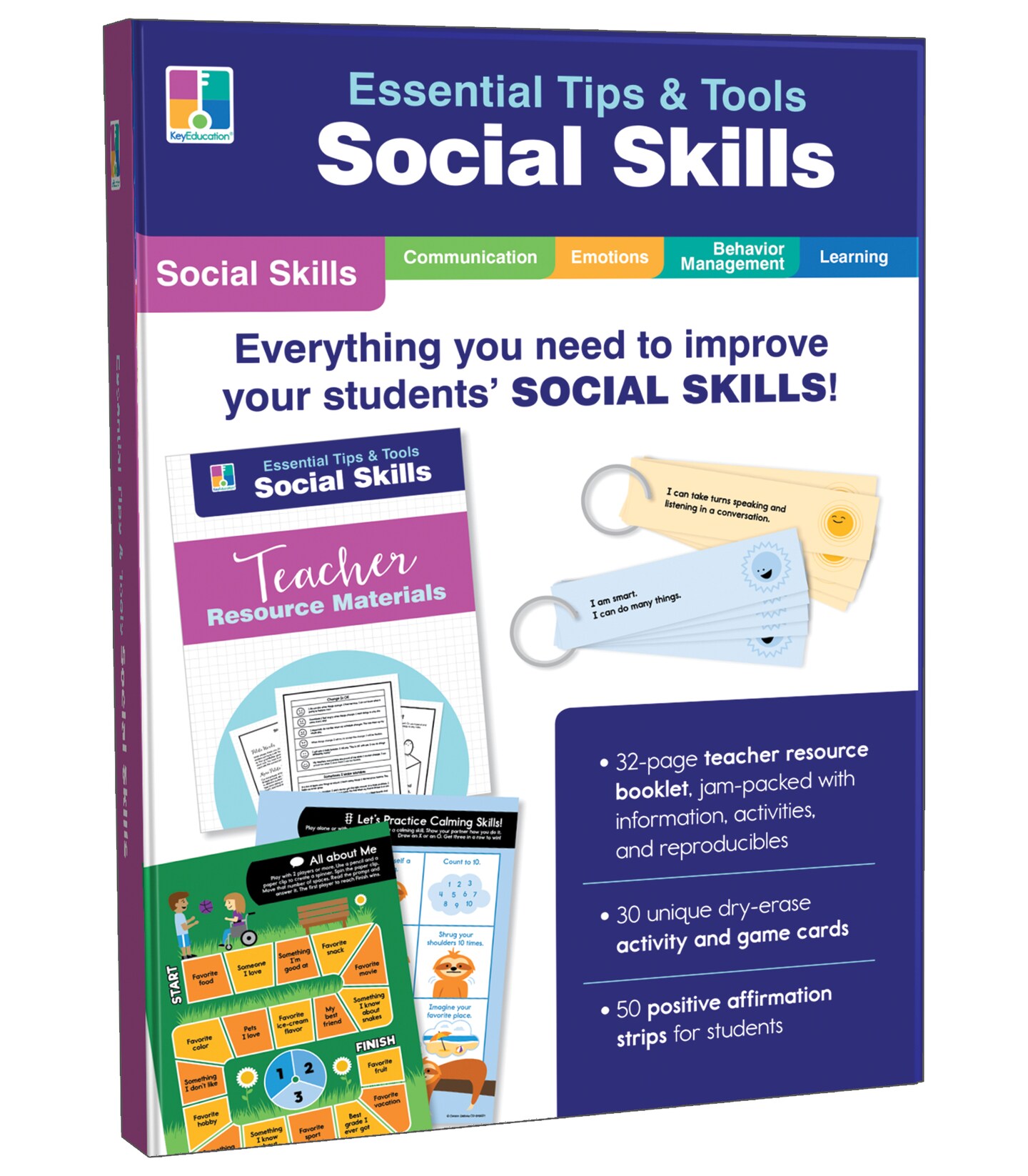 Essential Tips &#x26; Tools: Social Skills Classroom Resources, Behavior Management Flash Cards, Positive Affirmation Strips, Resource Guide Book, For Special Learners of All Grade Levels, PreK+ (81 pc)