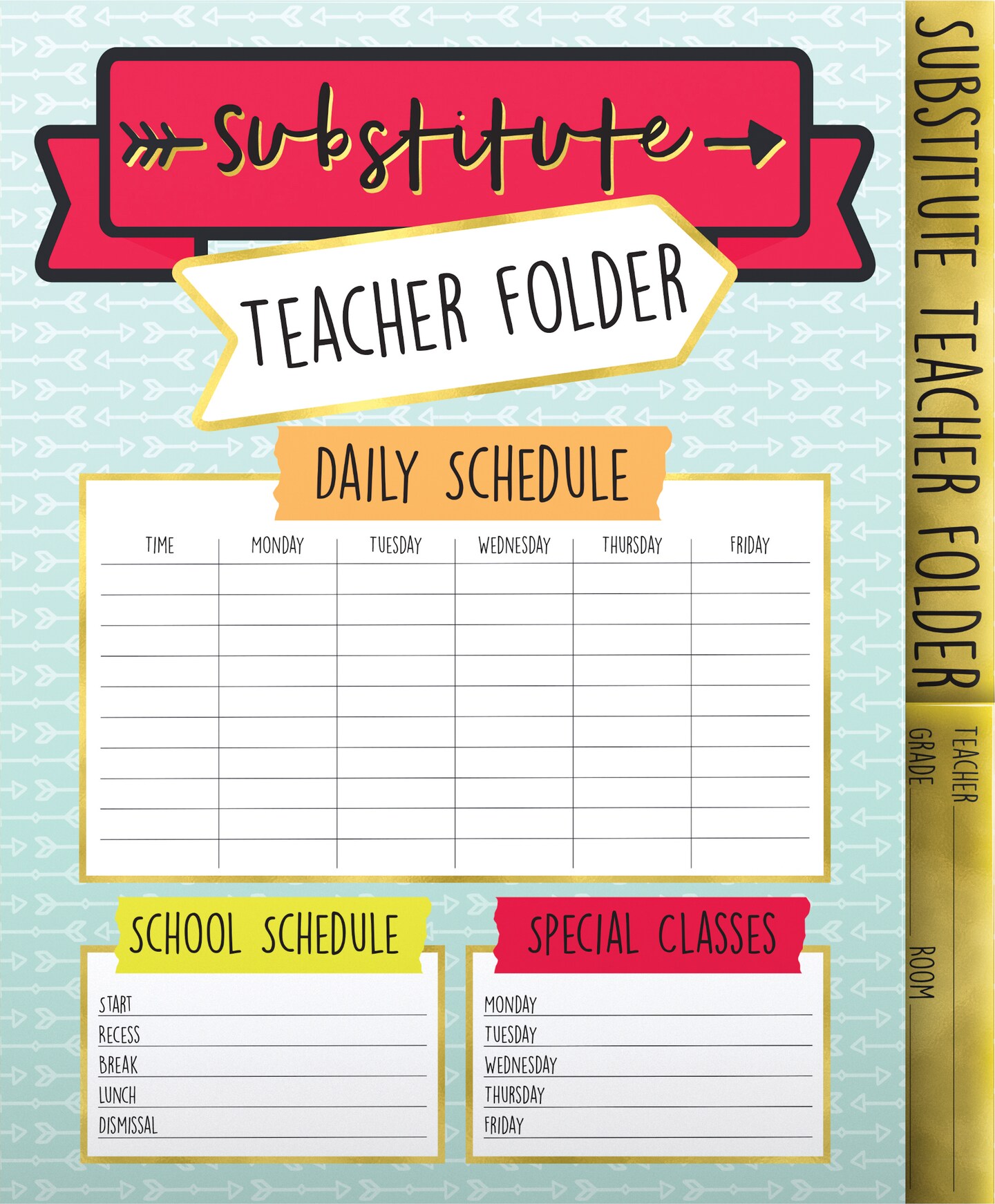 Carson Dellosa Substitute Folder for Elementary School Teacher with Daily Class Schedule, Includes Info Pocket from Teacher, Classroom Routines and Managament Sections, and Dismissal Times Chart