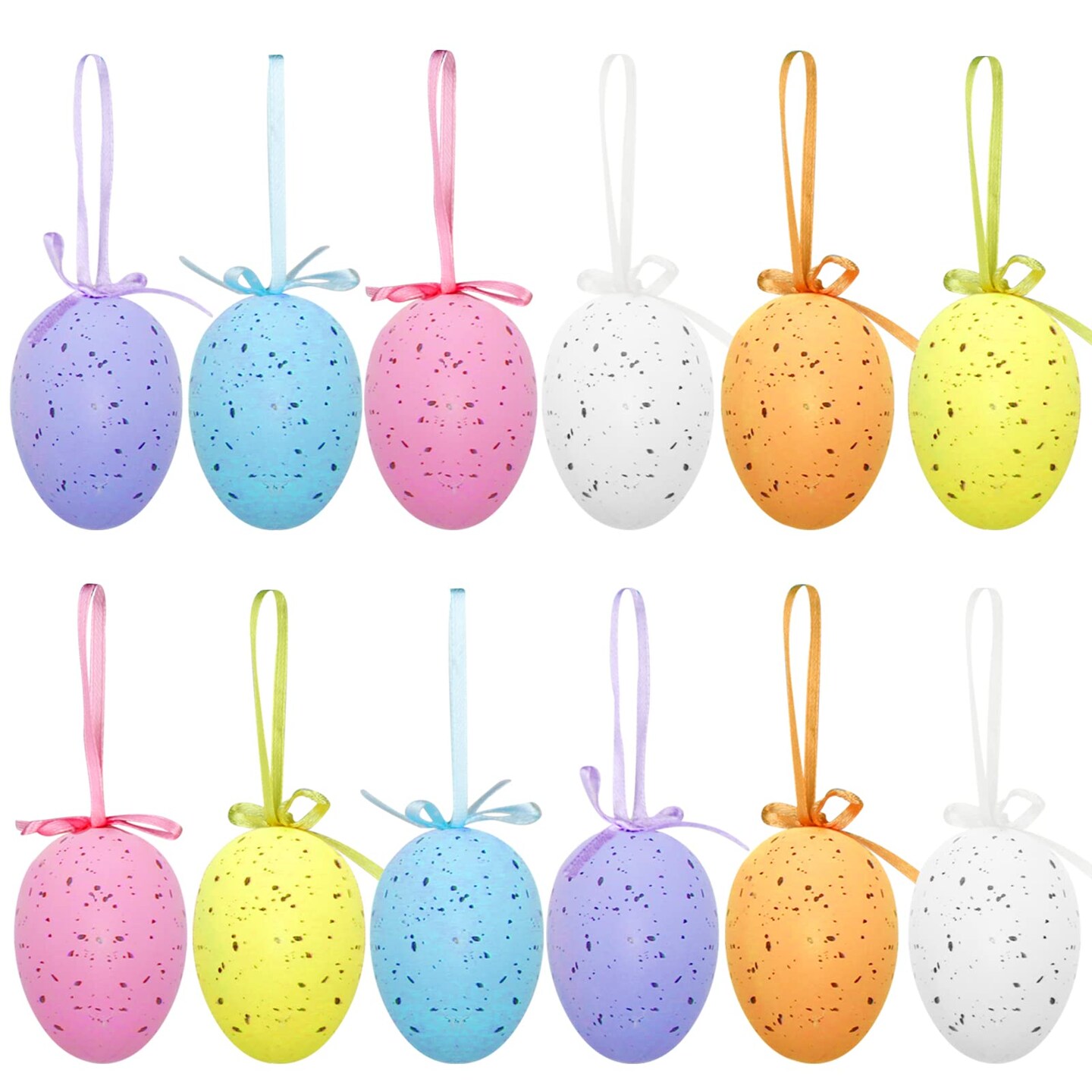 12Pcs Easter Eggs Decorations Hanging Ornaments Colorful for Easter Basket Tree Decor Party Favors Supplies Home