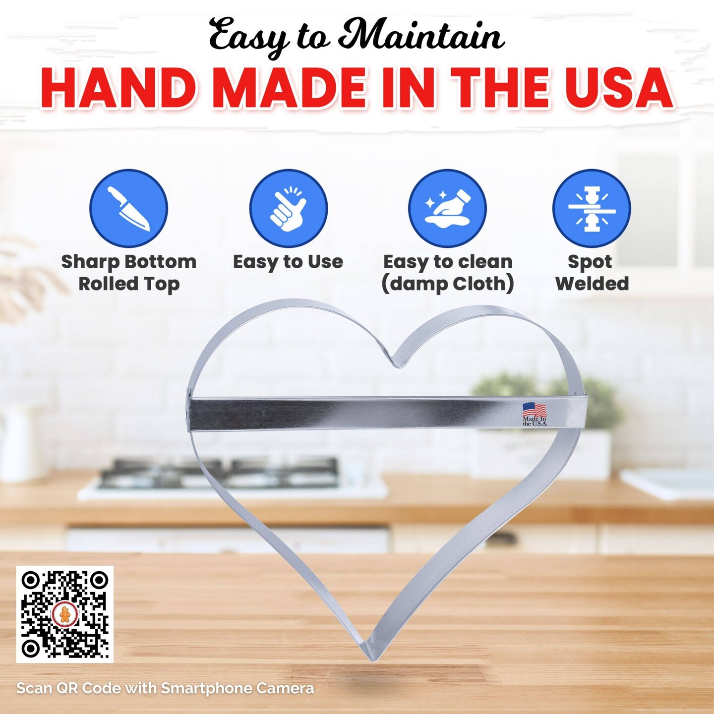 CookieCutter.Com Extra Large Heart with Brace 8 in Cookie Cutter - USA Made Tin Plate Steel