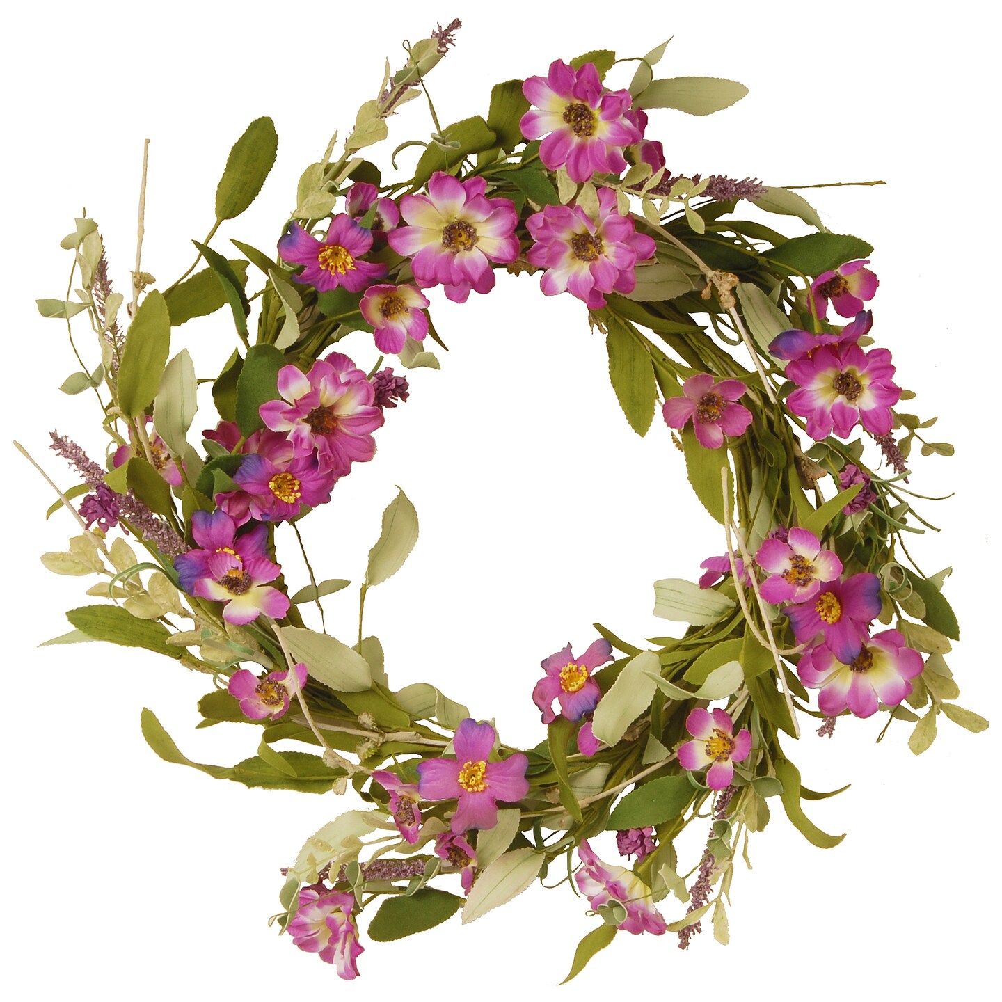 National Tree Company 20 inch Artificial Spring Wreath with Purple Daisy Blooms, Lavender Flowers, and Leafy Greens, Realistic Floral Decoration for Front Door or Indoor Décor
