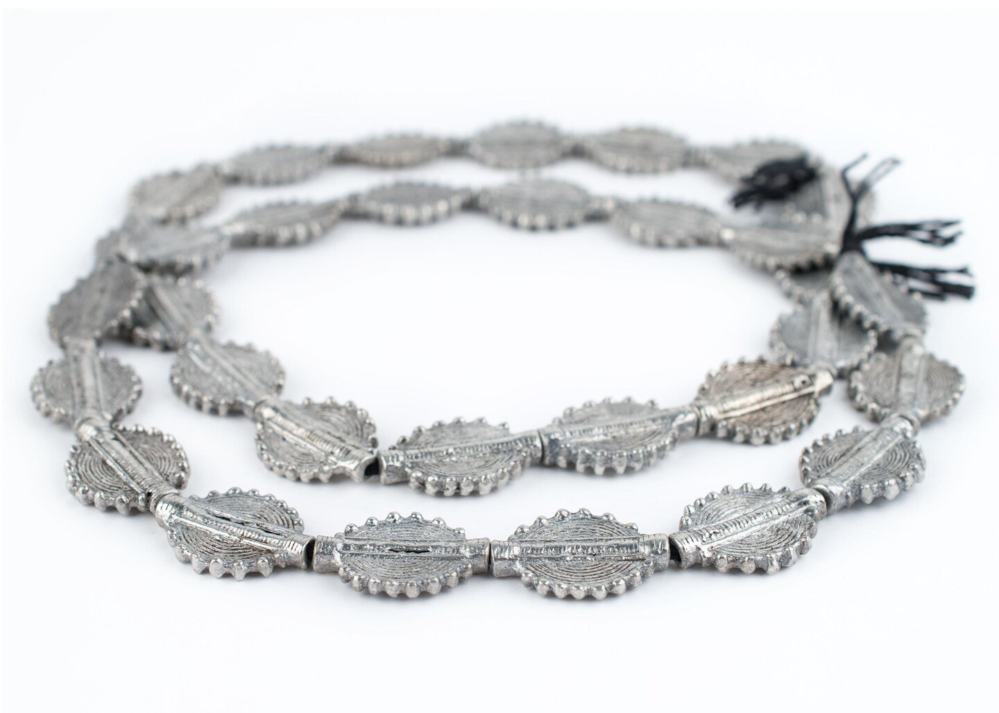 TheBeadChest Silver Baule Beads, African Tribal Brass-Plated Flat Tabular Ethnic Ivory Coast Jewelry Making Supplies for Necklaces and Bracelets