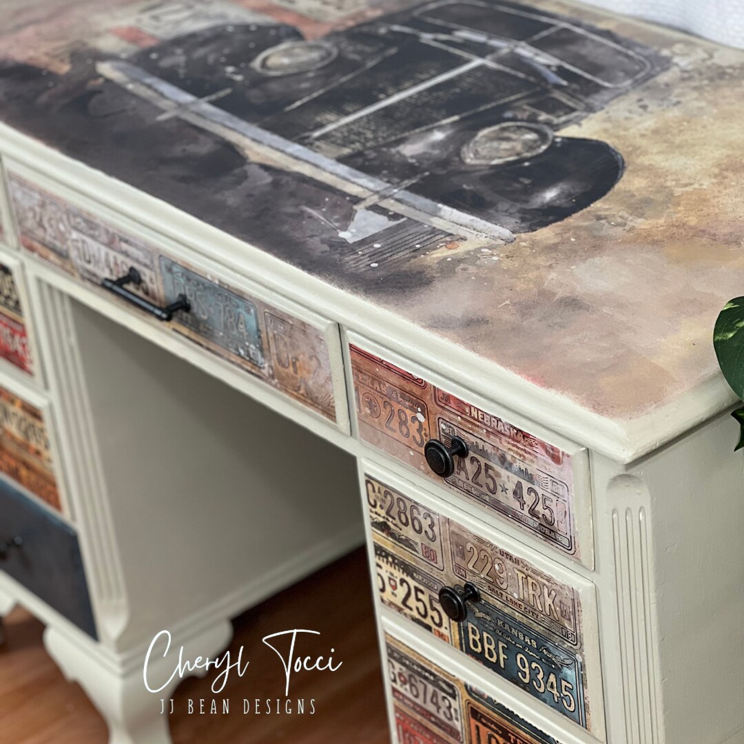 Vintage License Plates Decoupage - Mixed Media Art Papers 18x24