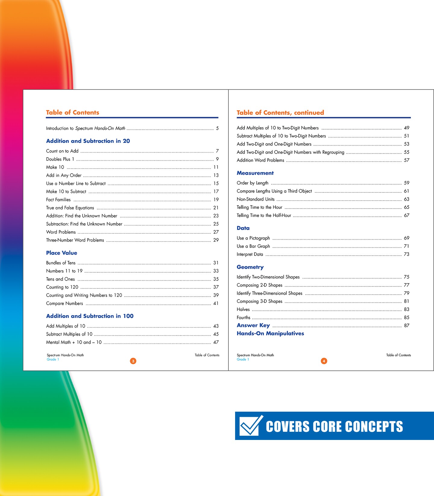 Spectrum 1st Grade Hands-On Math Workbook, Ages 6 to 7, Grade 1 Hands-On Math, Dry Erase Addition, Subtraction, Place Value, Graphs, and Geometry Workbook With Dry Erase Pen - 96 Pages