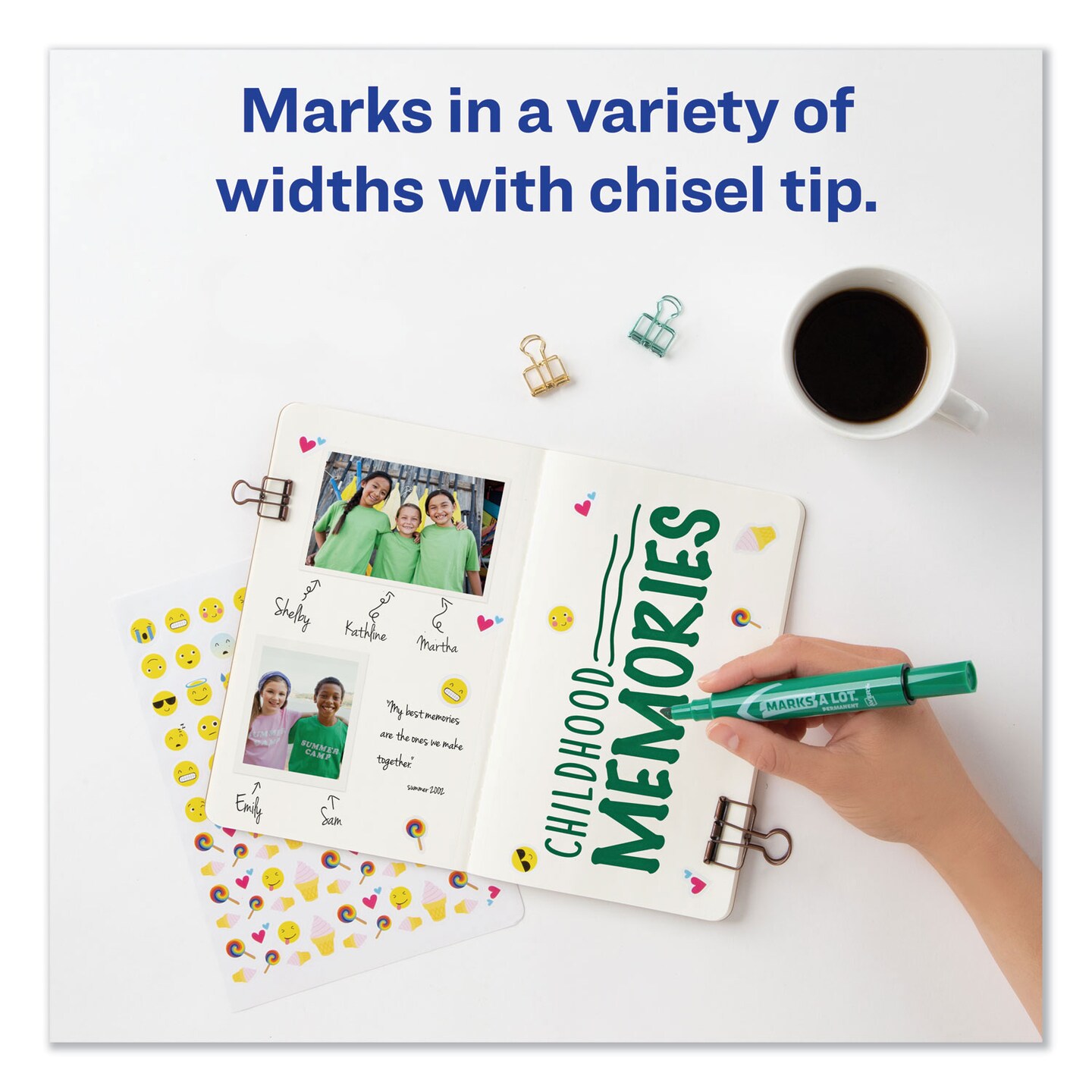Avery MARKS A LOT Regular Desk-Style Permanent Marker, Broad Chisel Tip, Green, Dozen