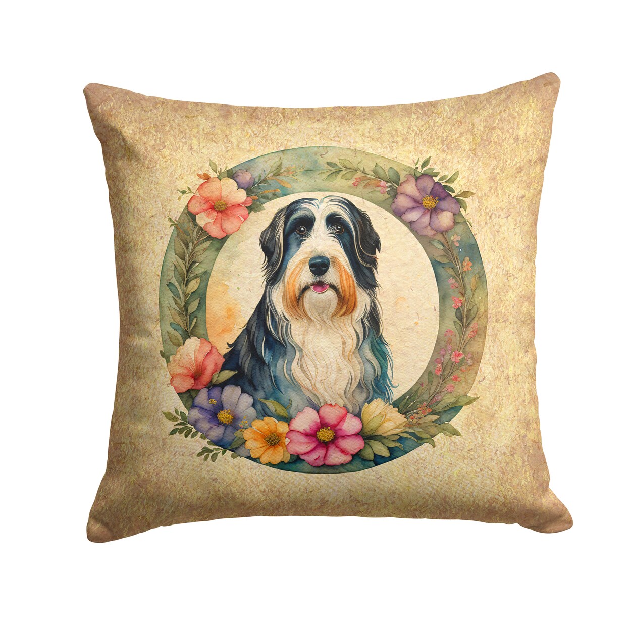 Caroline&#x27;s Treasures Bearded Collie and Flowers Fabric Decorative Pillow DAC2088