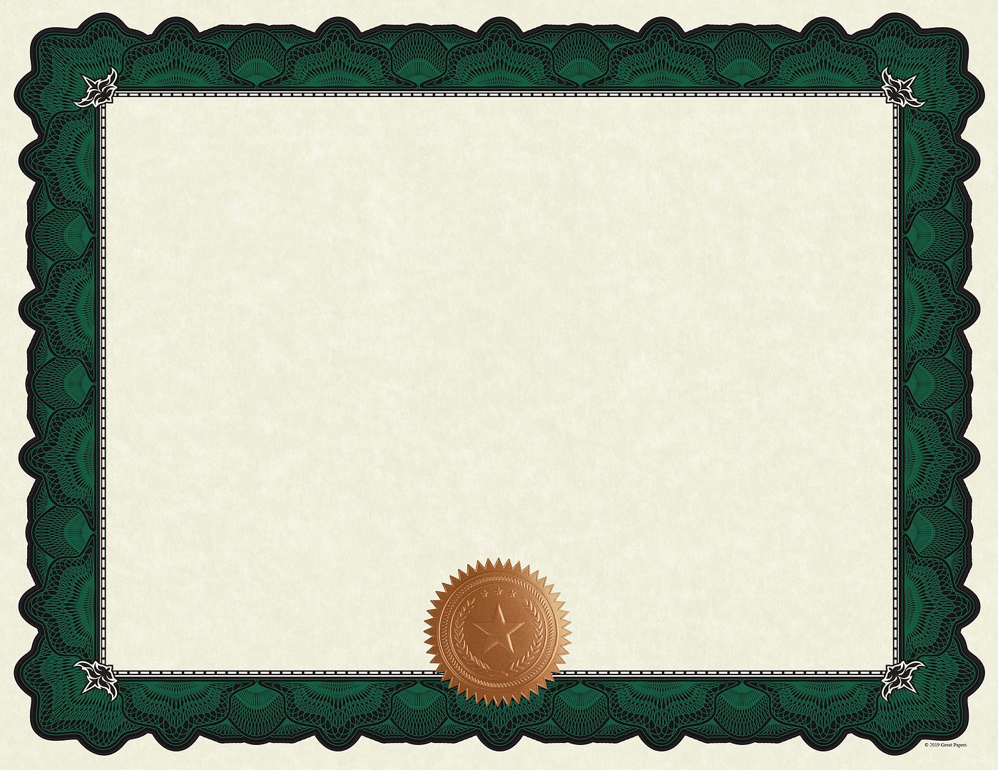 Great Papers! Cambridge Certificates with Copper Seal, Green Border, 8.5&#x22; x 11&#x22;, Printer Compatible, 10 Count