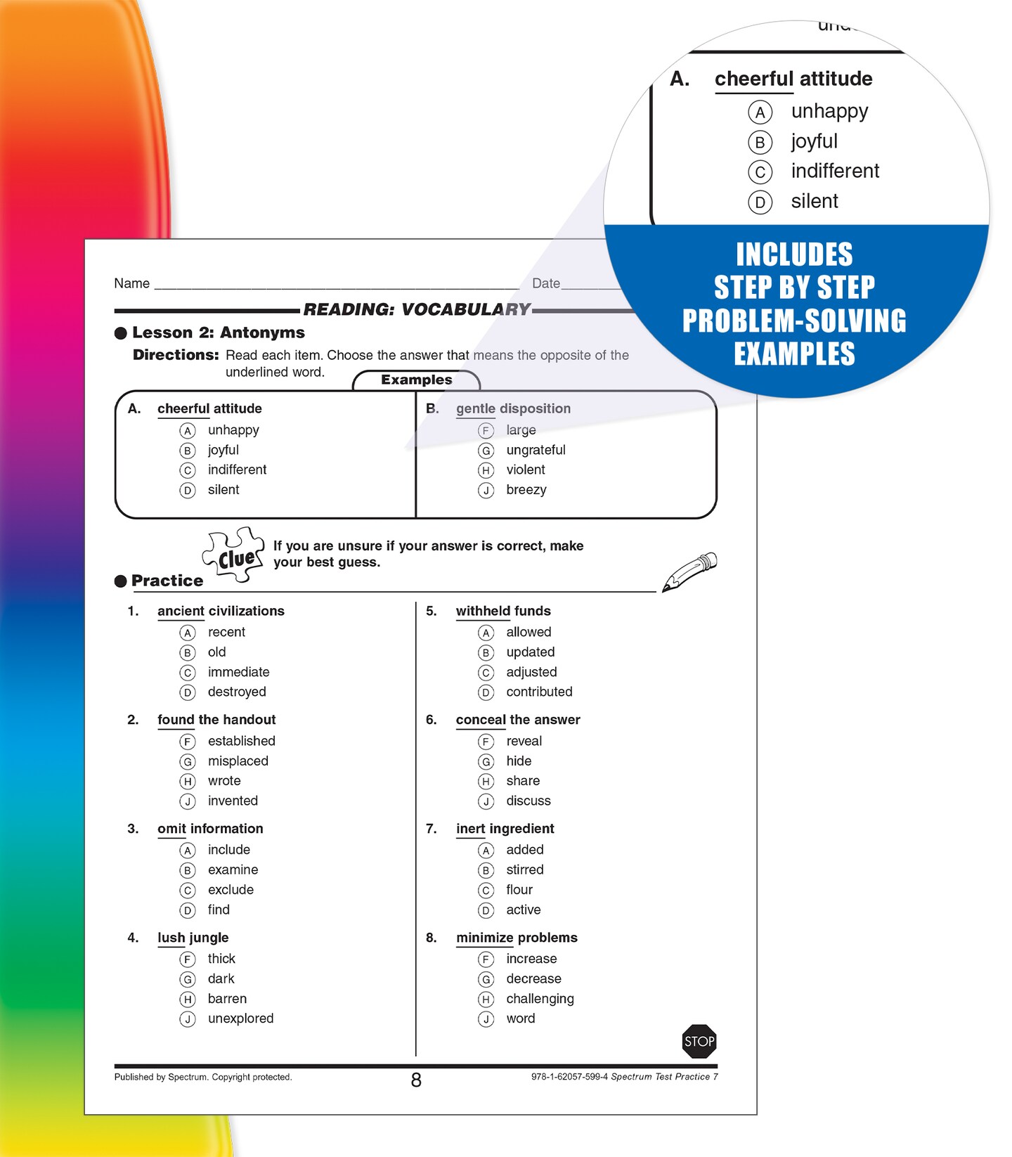 Spectrum 7th Grade Test Practice Workbooks All Subjects, Ages 12 to 13, Grade 7 Test Practice, Language Arts, Reading Comprehension, Vocabulary, Writing and Math Reproducible Book - 160 Pages