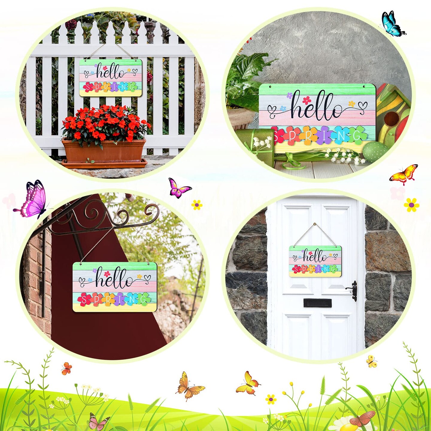 Spring Summer Sign Rustic Wood Decor Farmhouse Wall Hanging Plaque Filleted Corner Wooden Sign for Home Bathroom Indoor Outdoor, 10 x 5.9 Inch(Multi Colors,Spring Style)