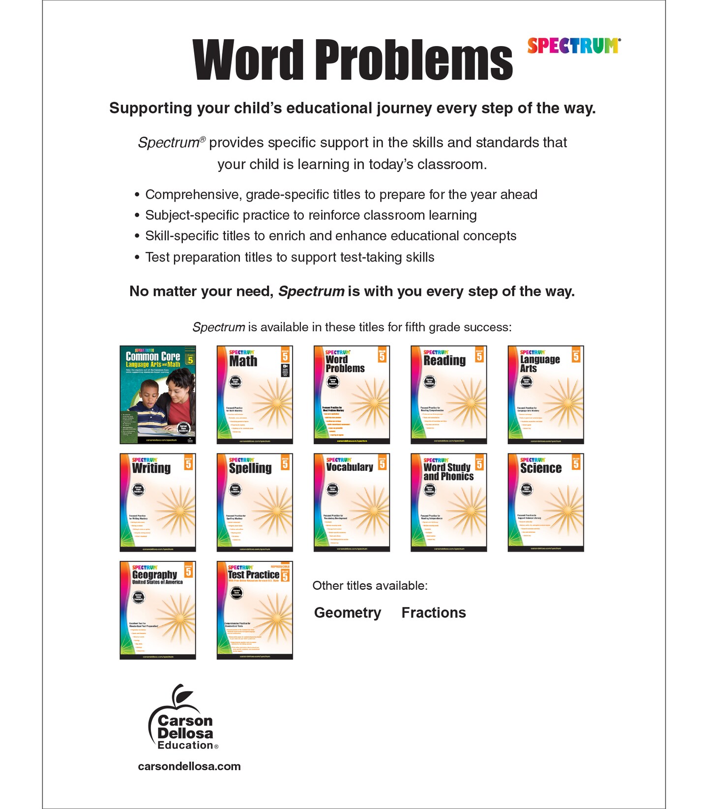 Spectrum Word Problems 5th Grade Math Workbooks, Geometry, Algebra Prep, Fractions, Decimals, Probability, and More Mathematics, Classroom or Homeschool Curriculum