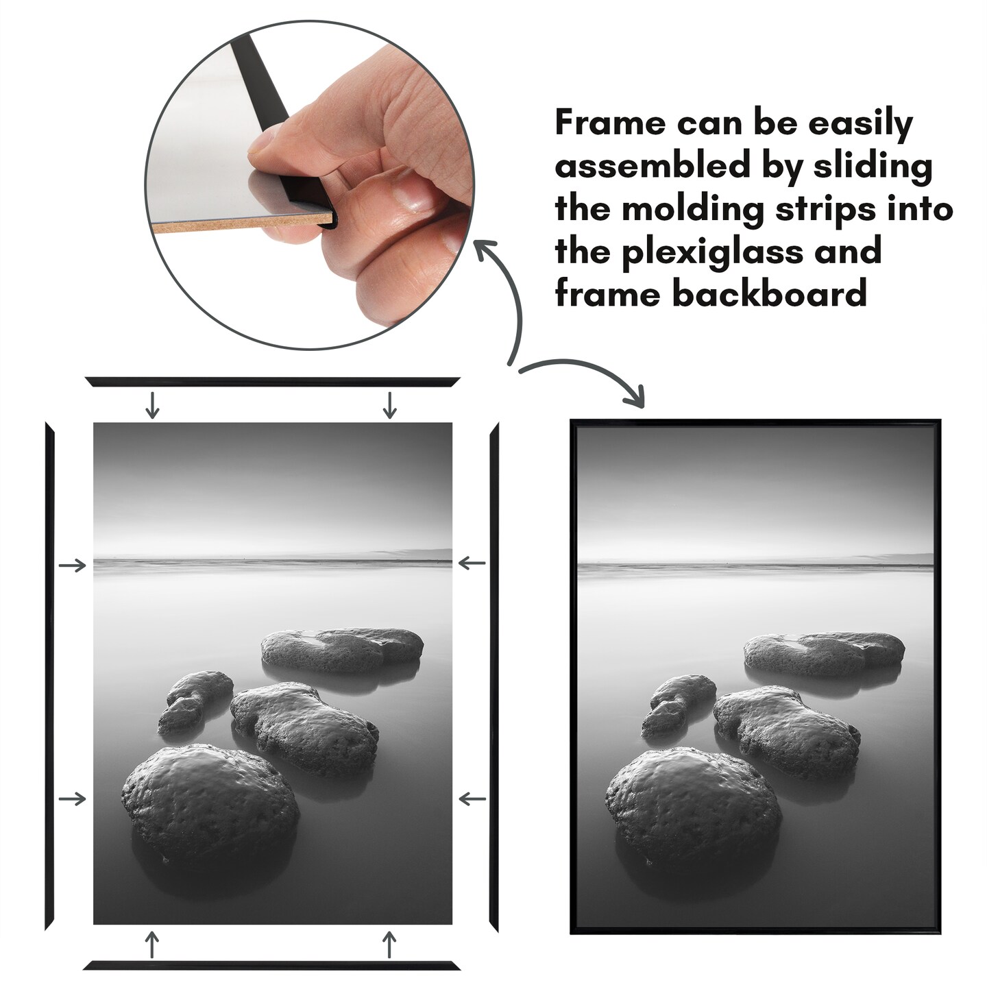 Americanflat Snap-In Picture Frame in Black - Set of 3 - Poster Frame with Slimline Molding, Plexiglass Cover, and Hanging Hardware - Black