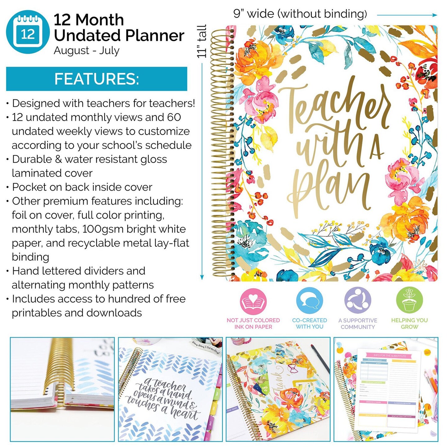 bloom daily planners Undated Teacher Planner &#x26; Calendar, Teacher With a Plan