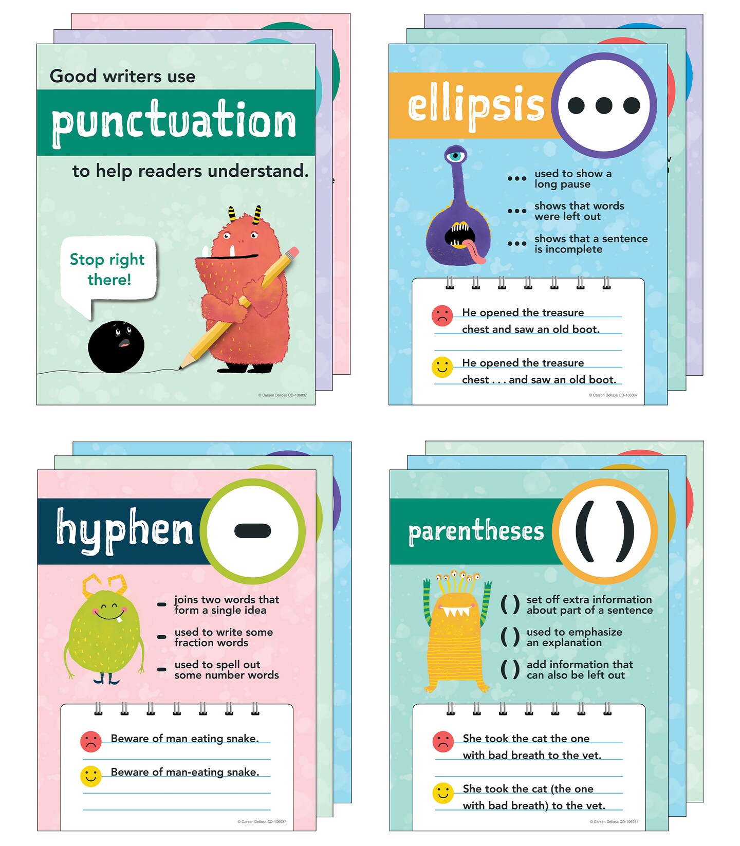 Carson Dellosa 12 Punctuation Posters for Classroom, 8.5&#x22; x 11&#x22; English Classroom Decor, Educational Punctuation Marks Poster for Teaching Punctuation Rules, Wall Decor for Classroom or Homeschool