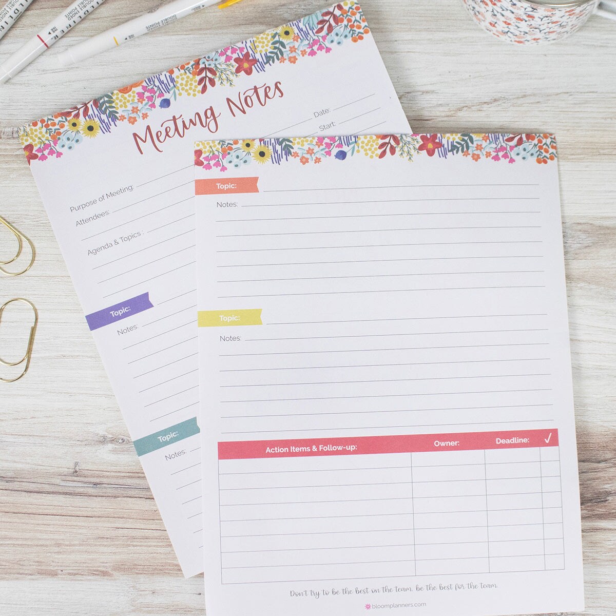 bloom daily planners Planning Pad, 8.5&#x22; x 11&#x22;, Double Sided Meeting Notes, Floral Dots