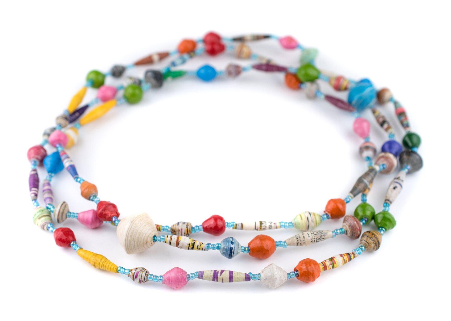 Recycled Paper Bead Necklace from Uganda - Fair Trade African Jewelry by The Bead Chest (Circus Medley)