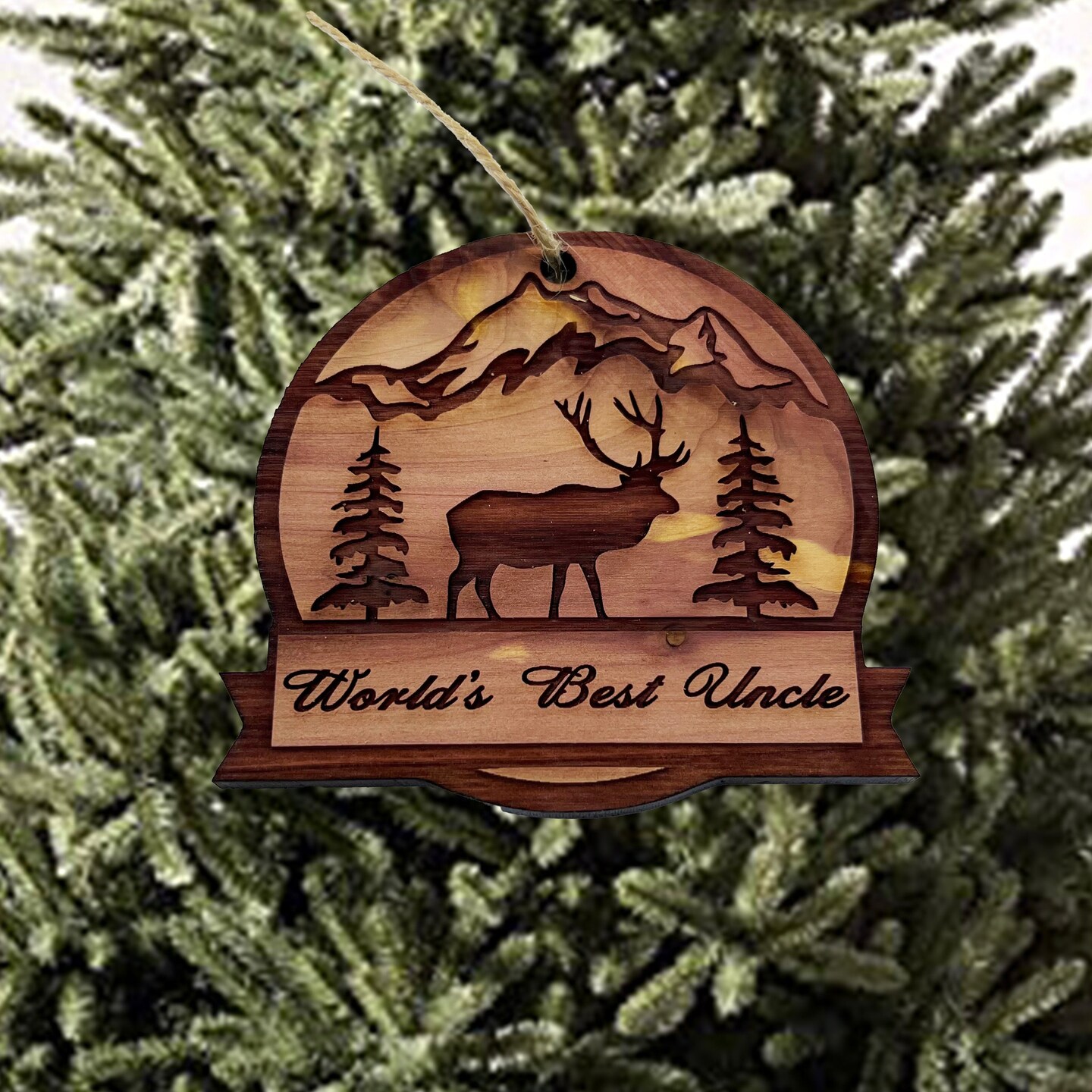 Worlds best Uncle ELK - Cedar Ornament Worlds best Uncle ELK - Cedar Ornament