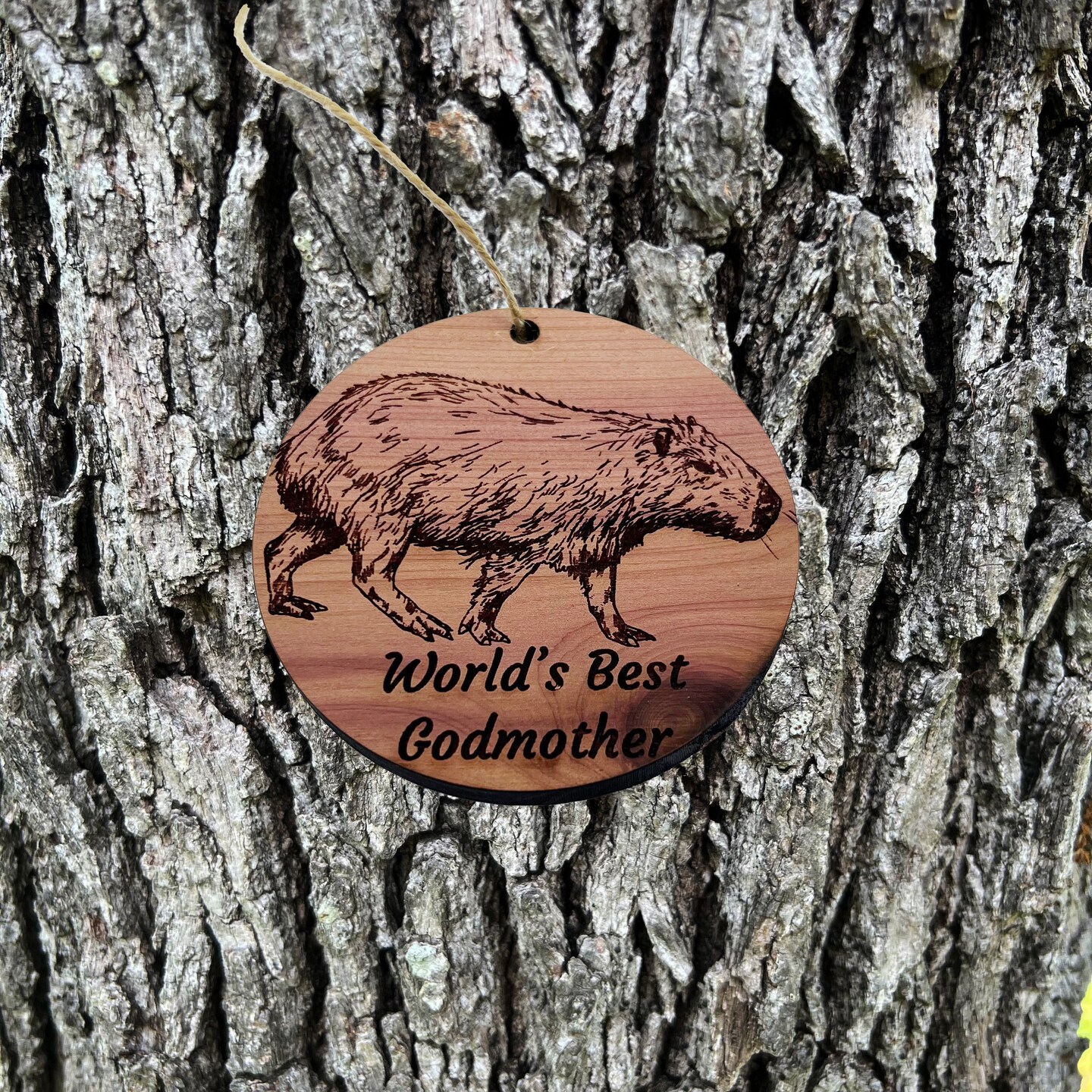 Worlds Best Godmother Capybara - Cedar Ornament