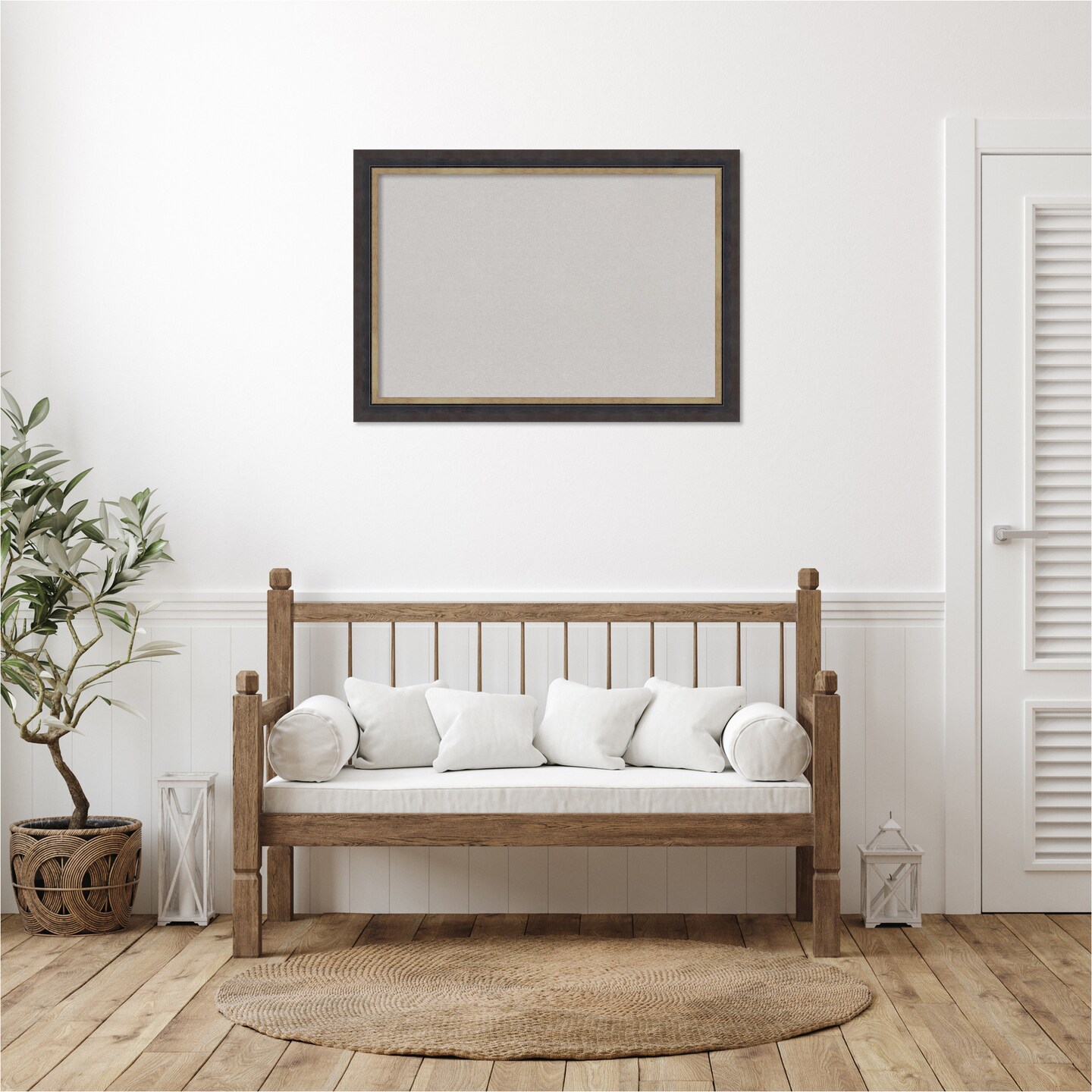 Hammered Charcoal Tan Wood Framed Corkboard, Grey Cork