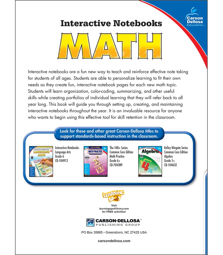 Carson Dellosa 6th Grade Math Interactive Notebooks, Reproducible Workbook Covering Ratio, Inequalities, Mathematics Equations, and More, Middle School Books for Test Prep and Classroom Organization