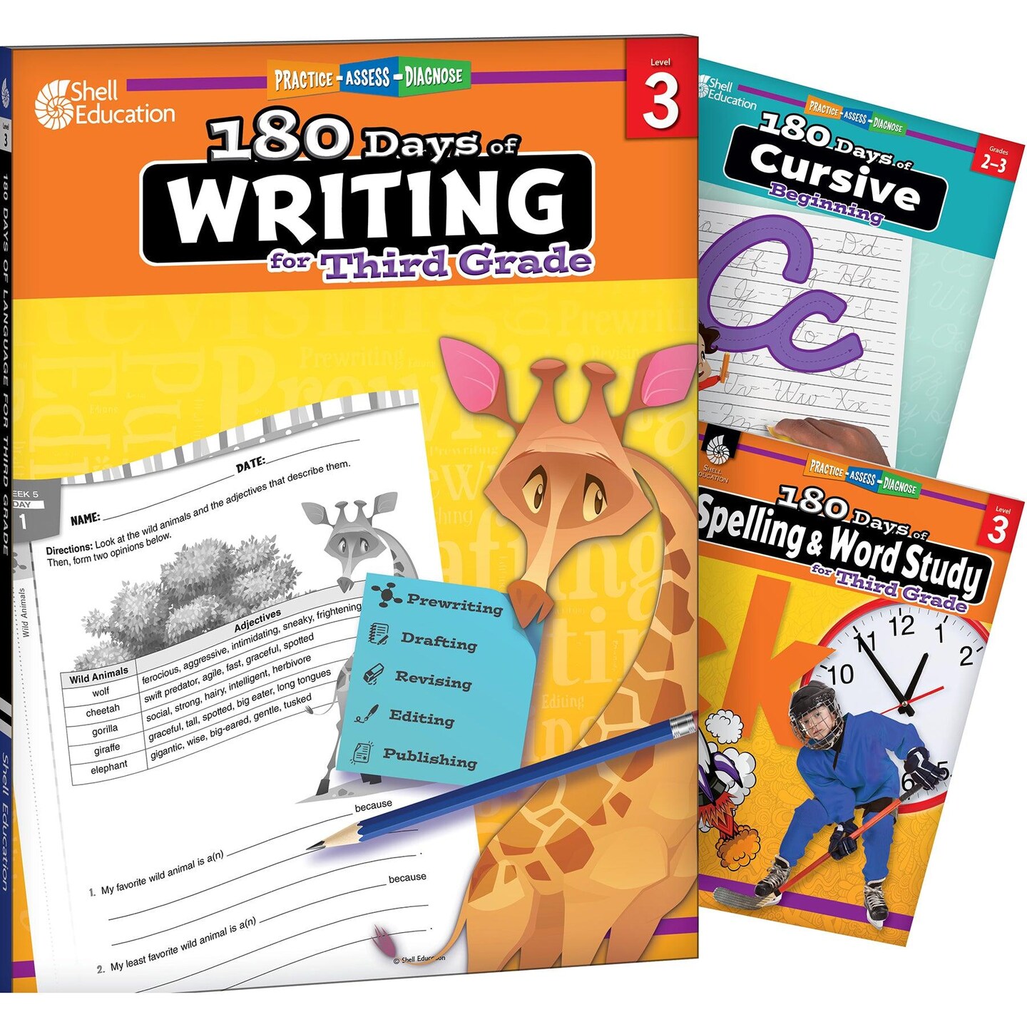 180 Days Writing, Spelling, &#x26; Cursive Grade 3: 3-Book Set