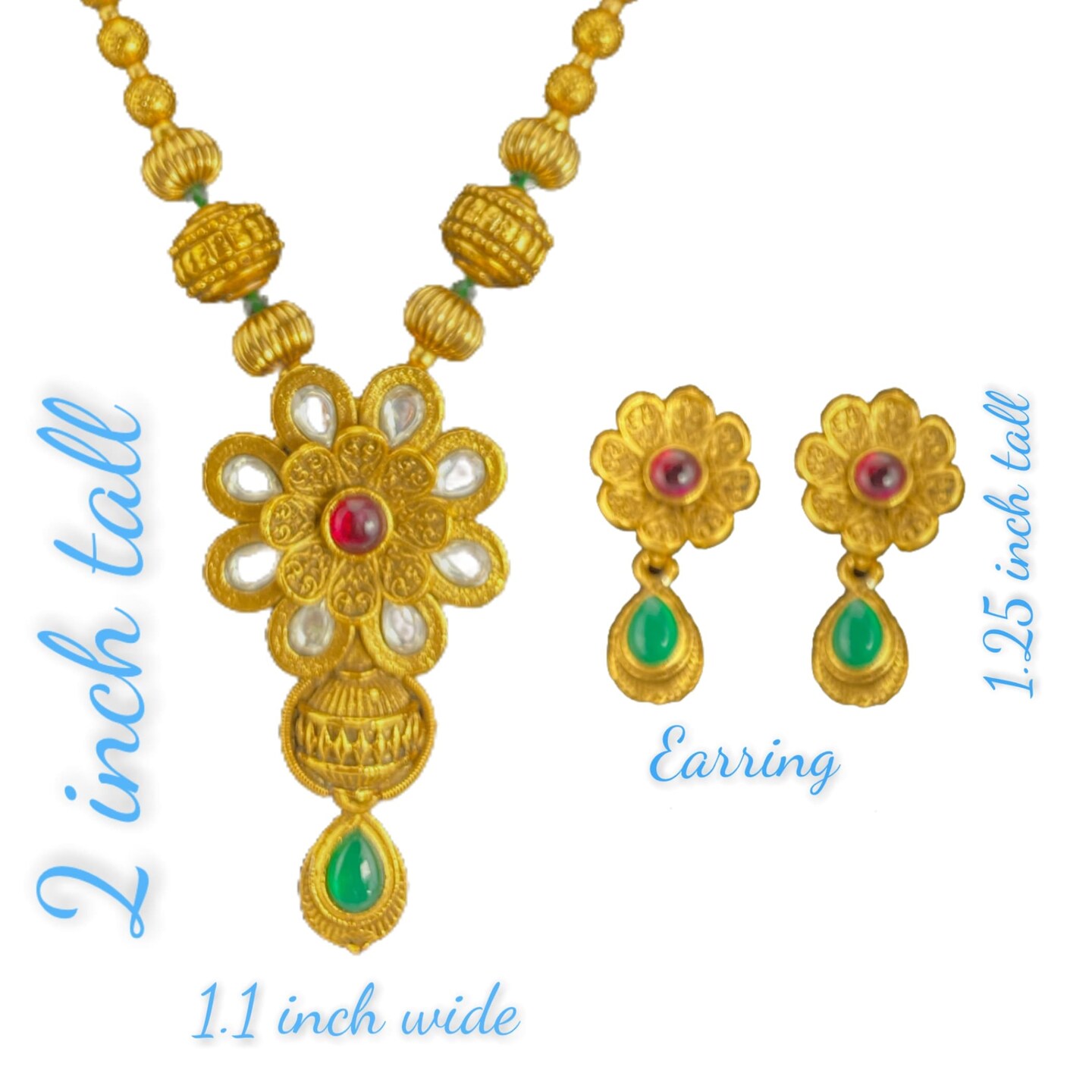 South Indian And Pakistan Pendant Jewelry Set &#x2013; Matte Gold Plating Antique Ethnic Necklace And Earrings Jewelry Set
