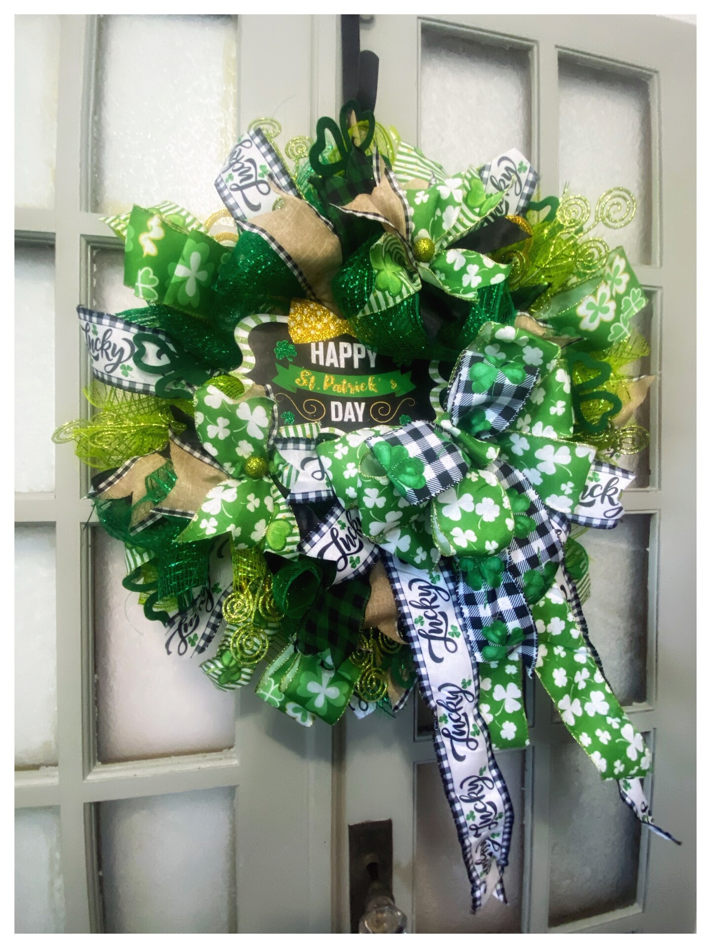 24 Inch Green Deco Mesh Happy St Patricks Day Outdoor Wreath with ...