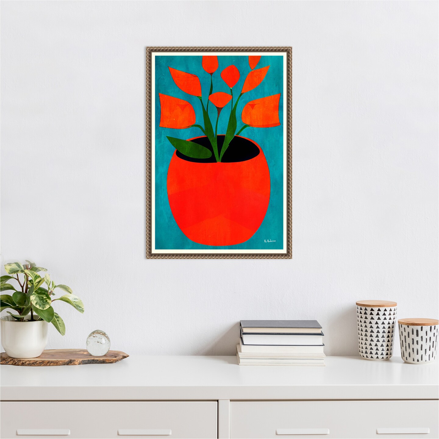 Red Blossoms by Bo Anderson Framed Canvas Wall Art