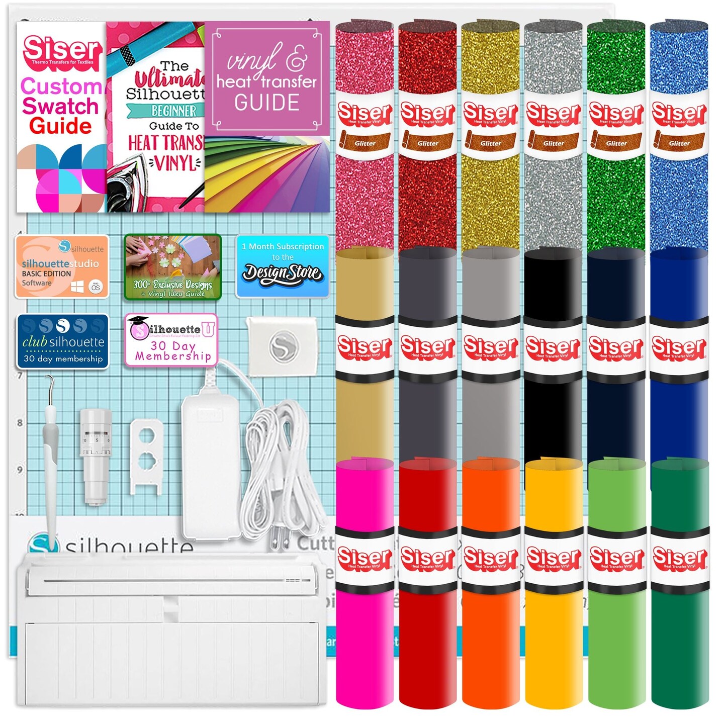 Silhouette White Cameo 5 w/ 8-in-1 Turquoise Heat Press &#x26; Siser HTV