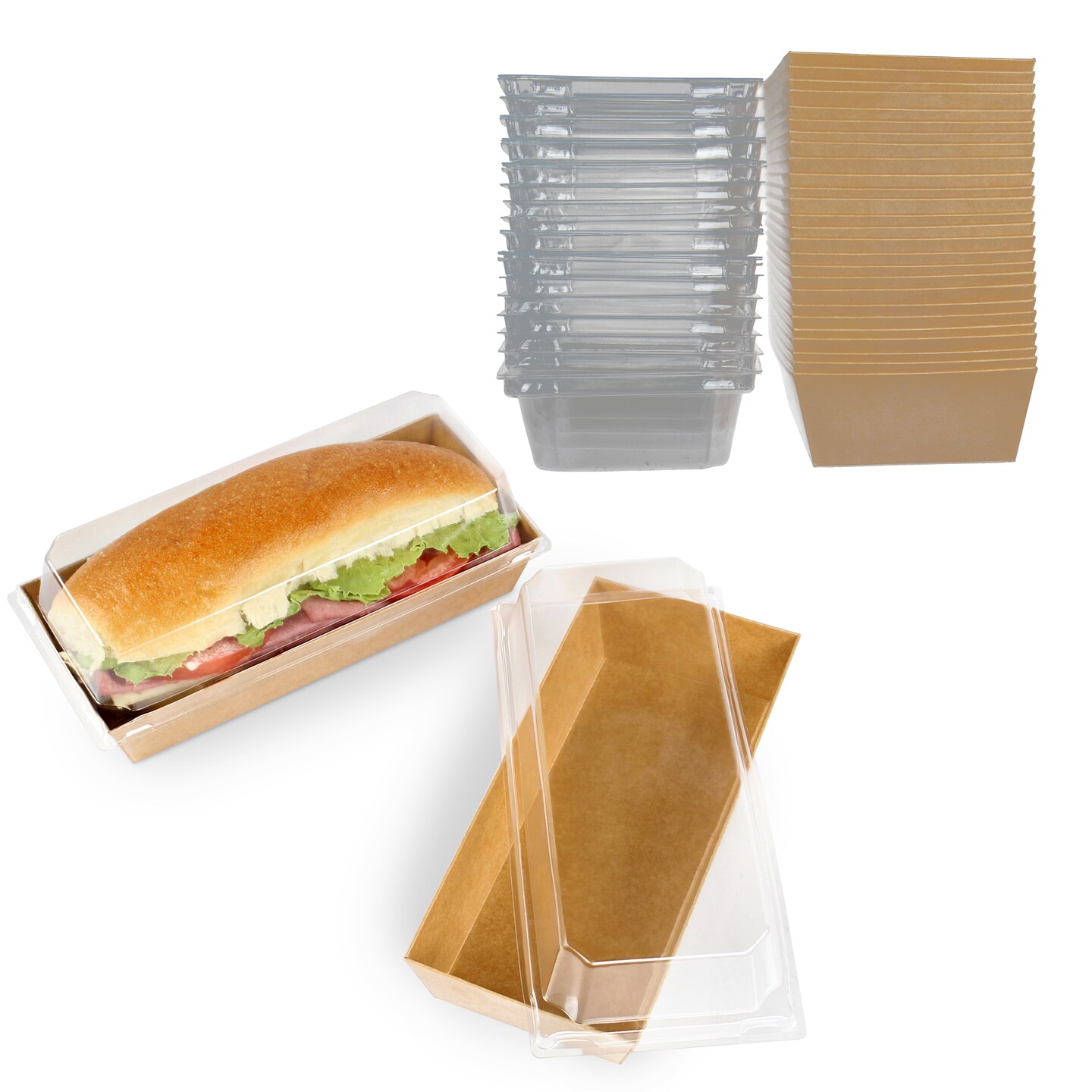 Lot45 Sandwich Paper Craft Box - 30pk 7.5in Disposable Food Containers with Lids