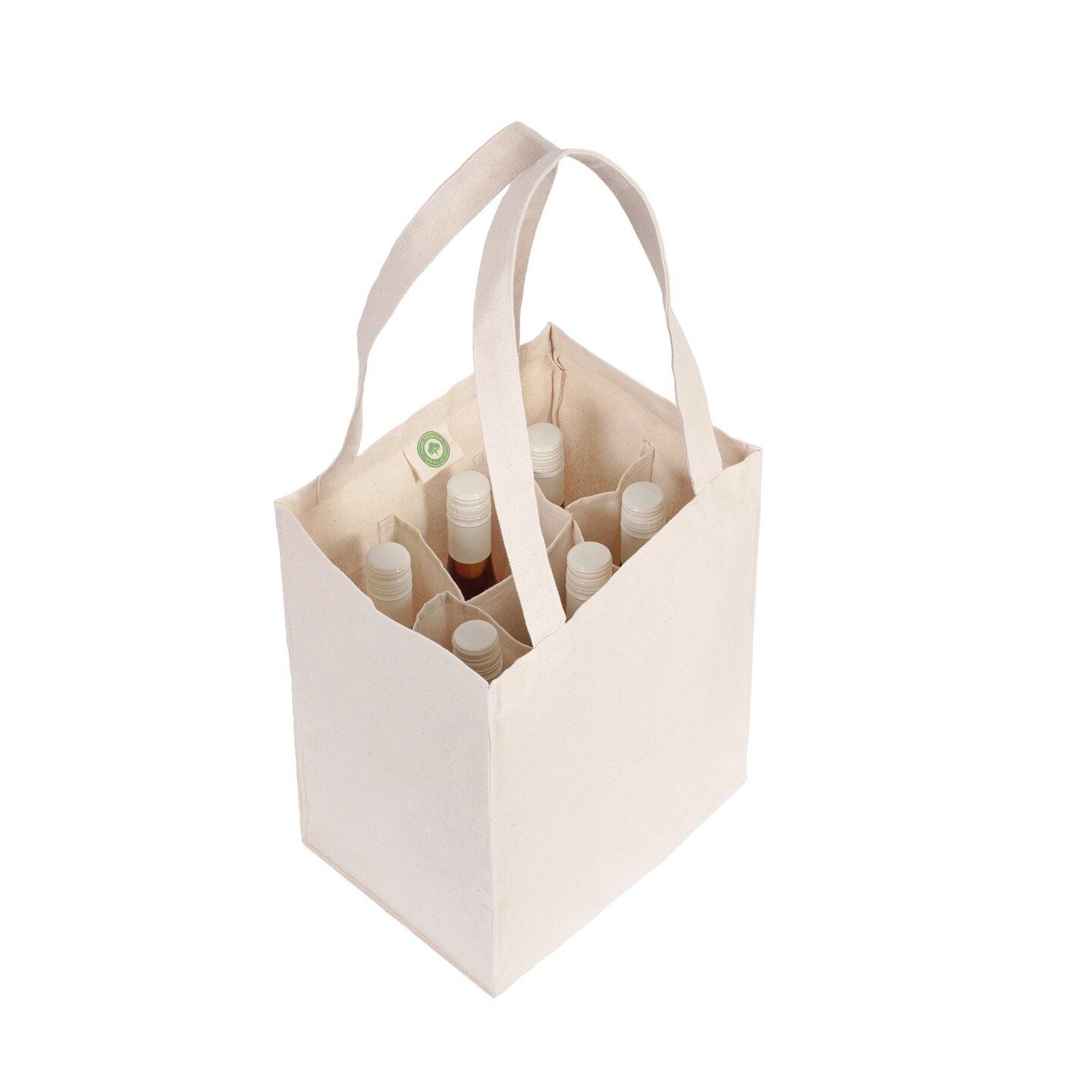Blank Canvas Wine Tote Bag for DIY Crafts, 6 Bottle Carrier with Divider — 100% Cotton, Paintable, Natural