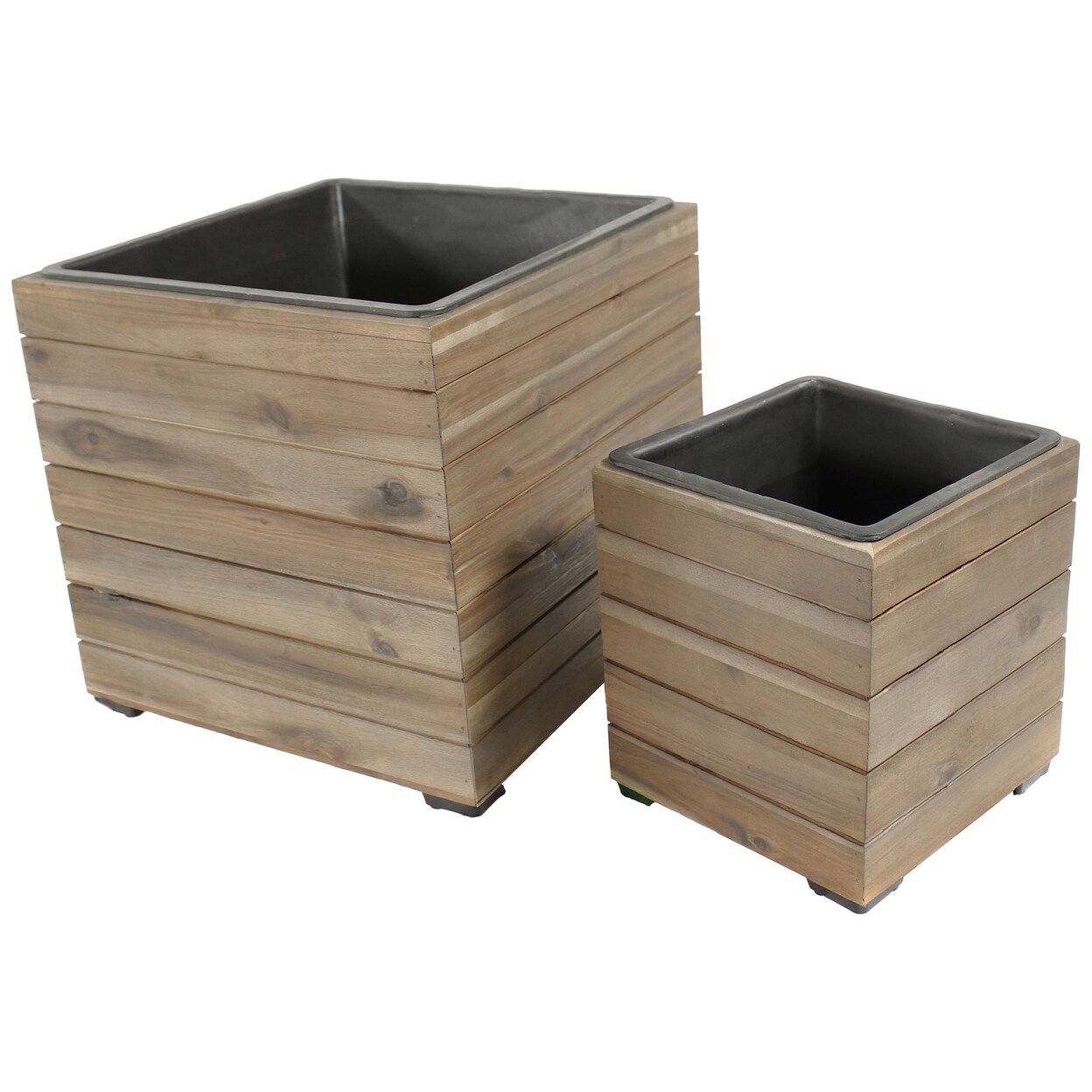 Sunnydaze 2-Piece Square Wood Planter Box With Liner - Anthracite