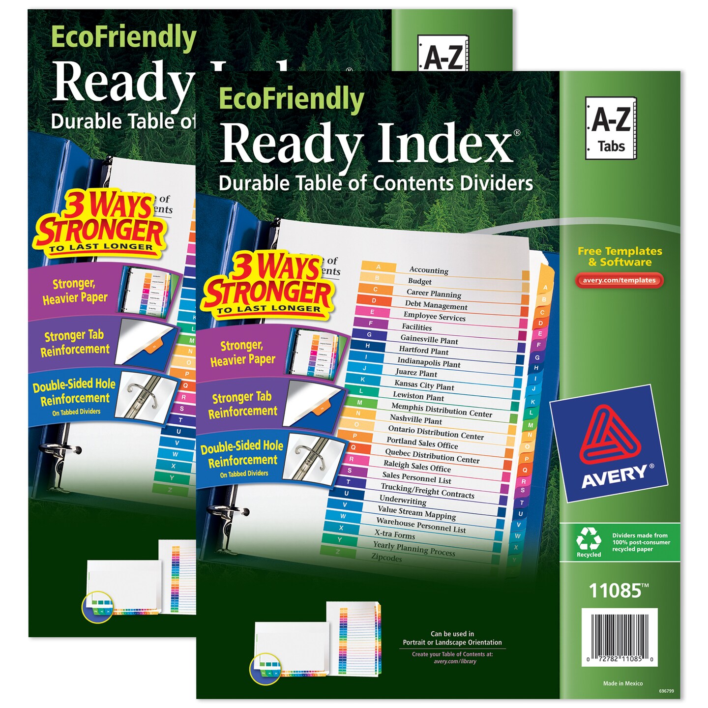 Avery EcoFriendly Ready Index AZ Dividers for 3 Ring Binders, 26Tab Sets, Multicolor, 2