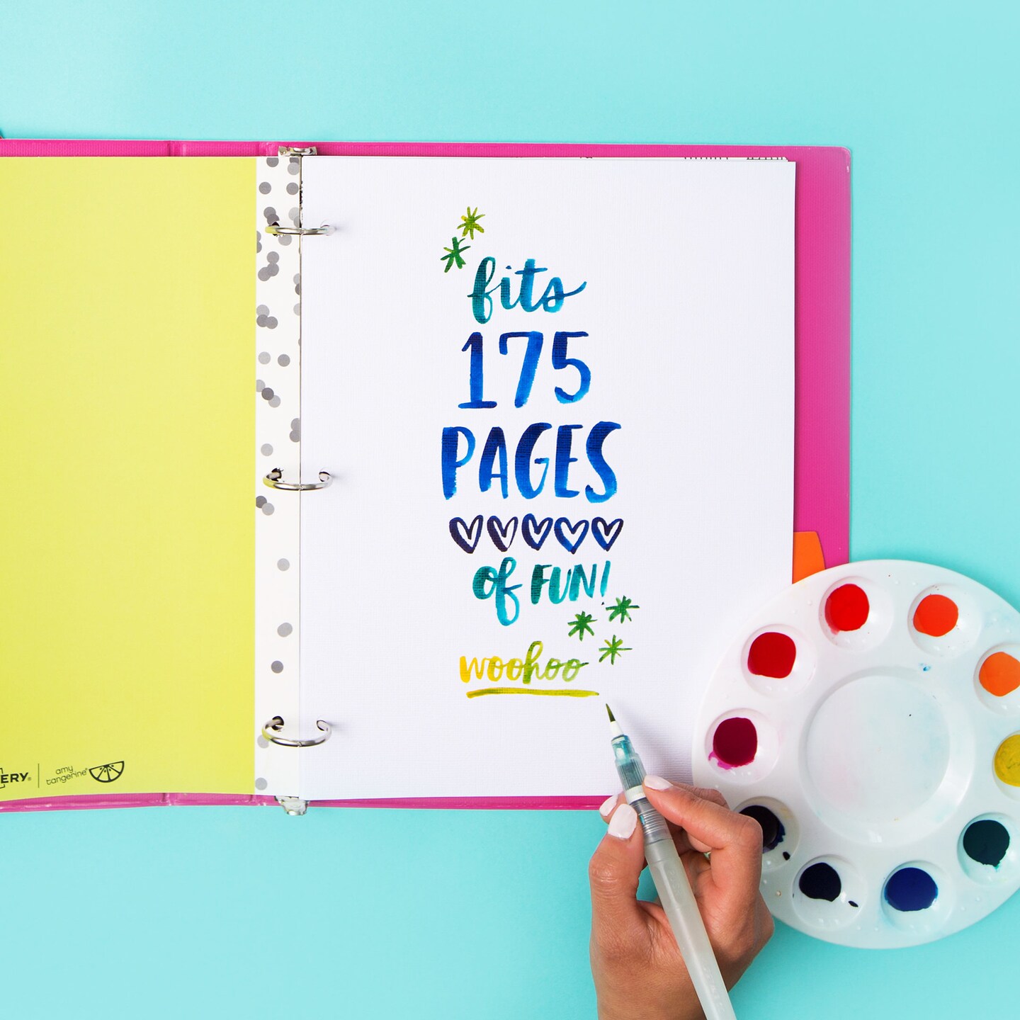 Avery + Amy Tangerine Designer Collection Binder, 1" Round Rings, 175-Sheet Capacity, Rainbow Inkblot (28341)