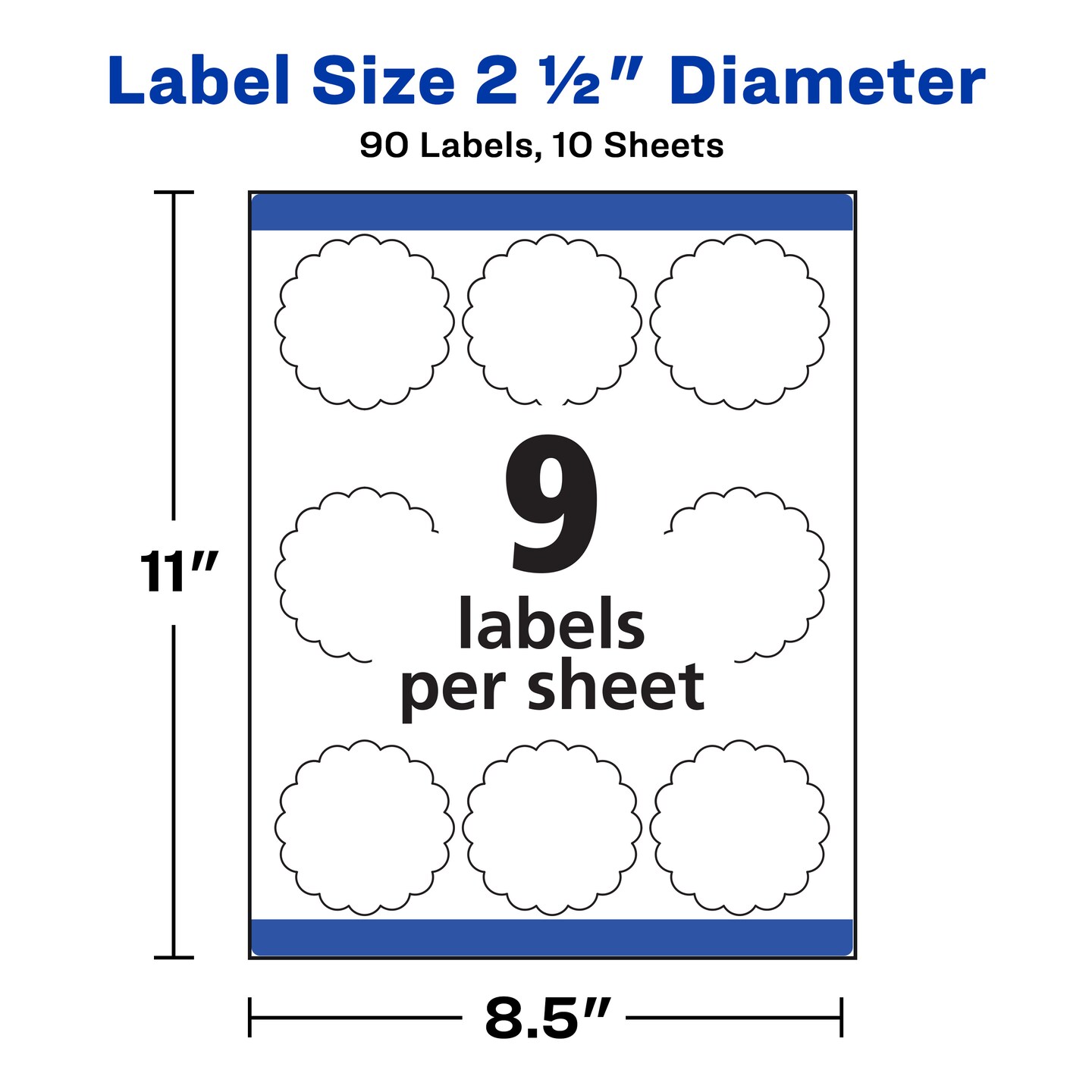 Avery Scallop Round Labels, Sure Feed, Permanent Adhesive, Textured White, 2-1/2" Diameter, 90 Labels (8218)