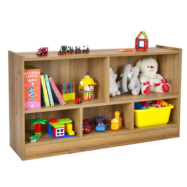 Kids 2-Shelf Bookcase 5-Cube Wood Toy Storage Cabinet Organizer