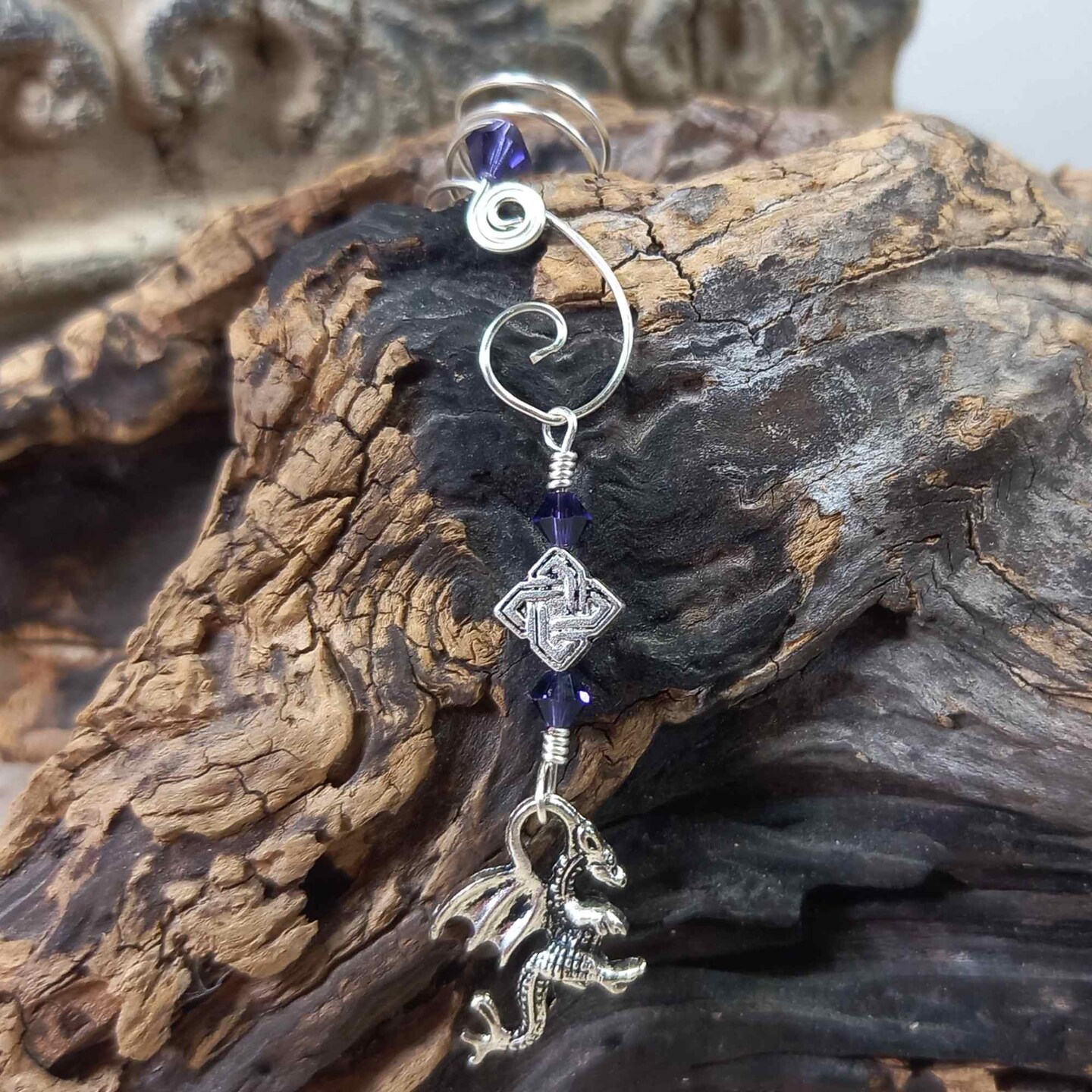 Celtic Dragon Dangle Ear Cuff 2 in 1 No Pierce Clip On Earrings